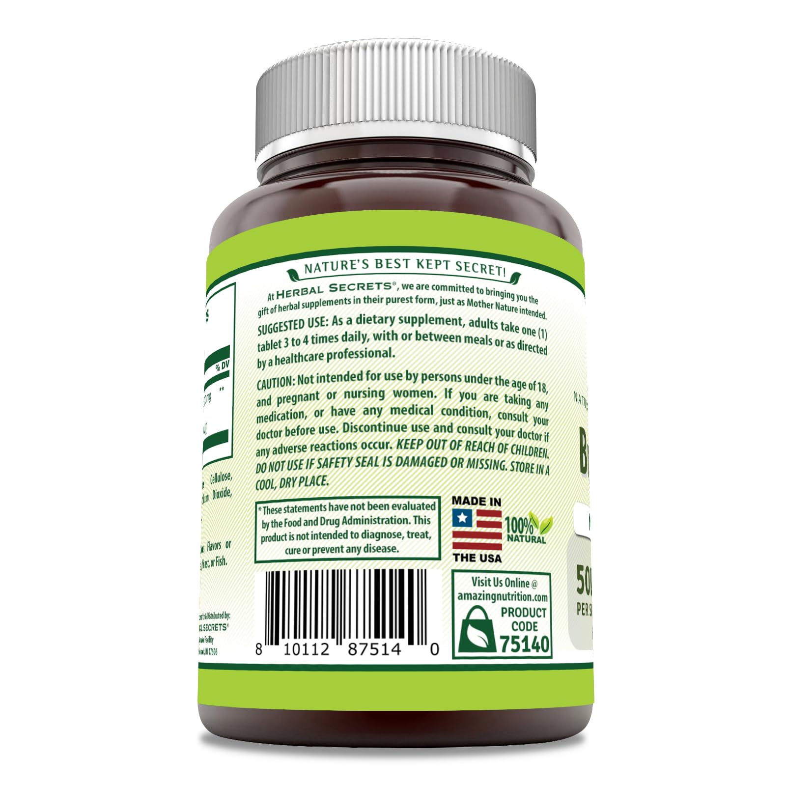 Etiquette Herbal Secrets bromelaine 500 mg, transparence sur ingrédients et dosage.