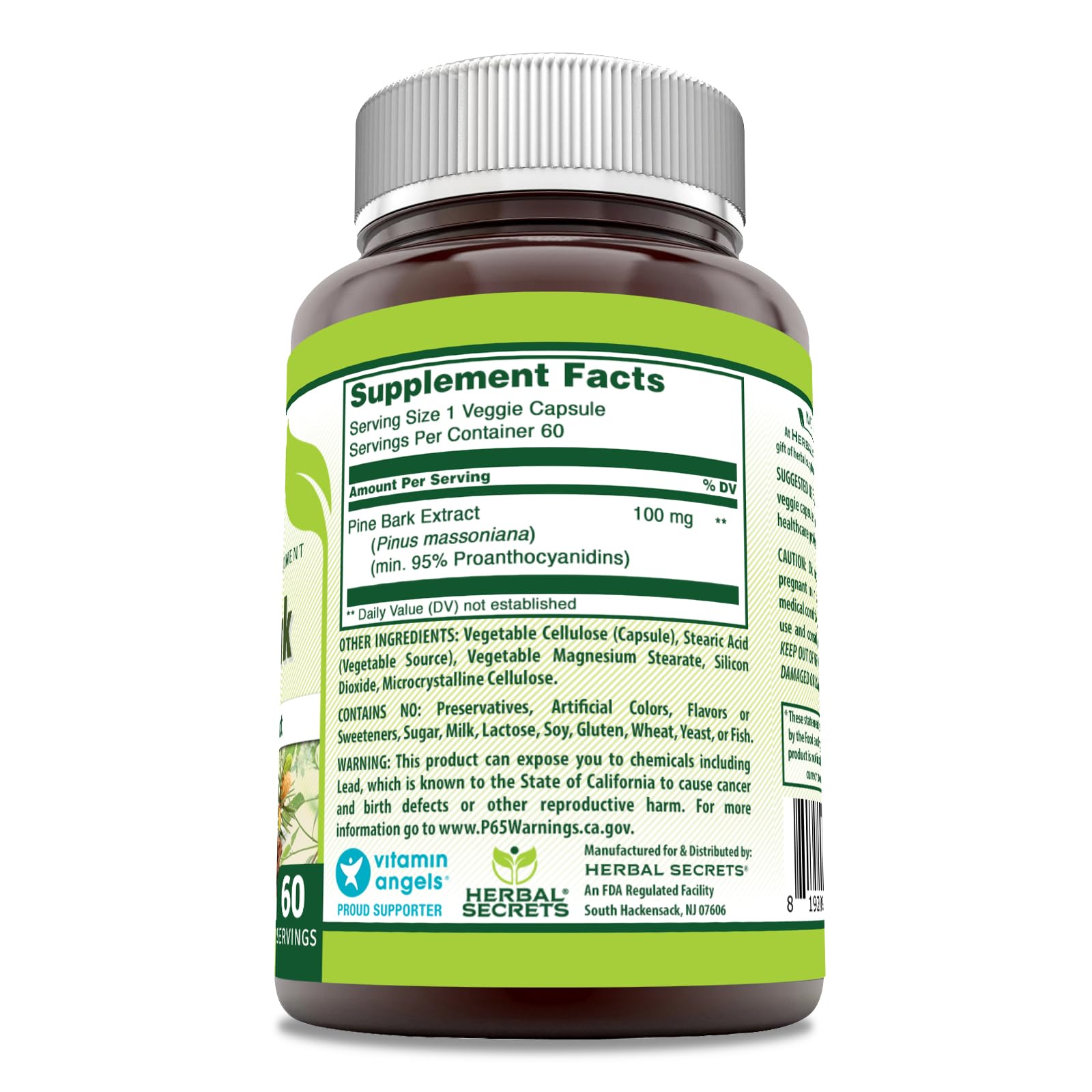 Capsules végétariennes Herbal Secrets, 100 mg par portion, faciles à avaler.
