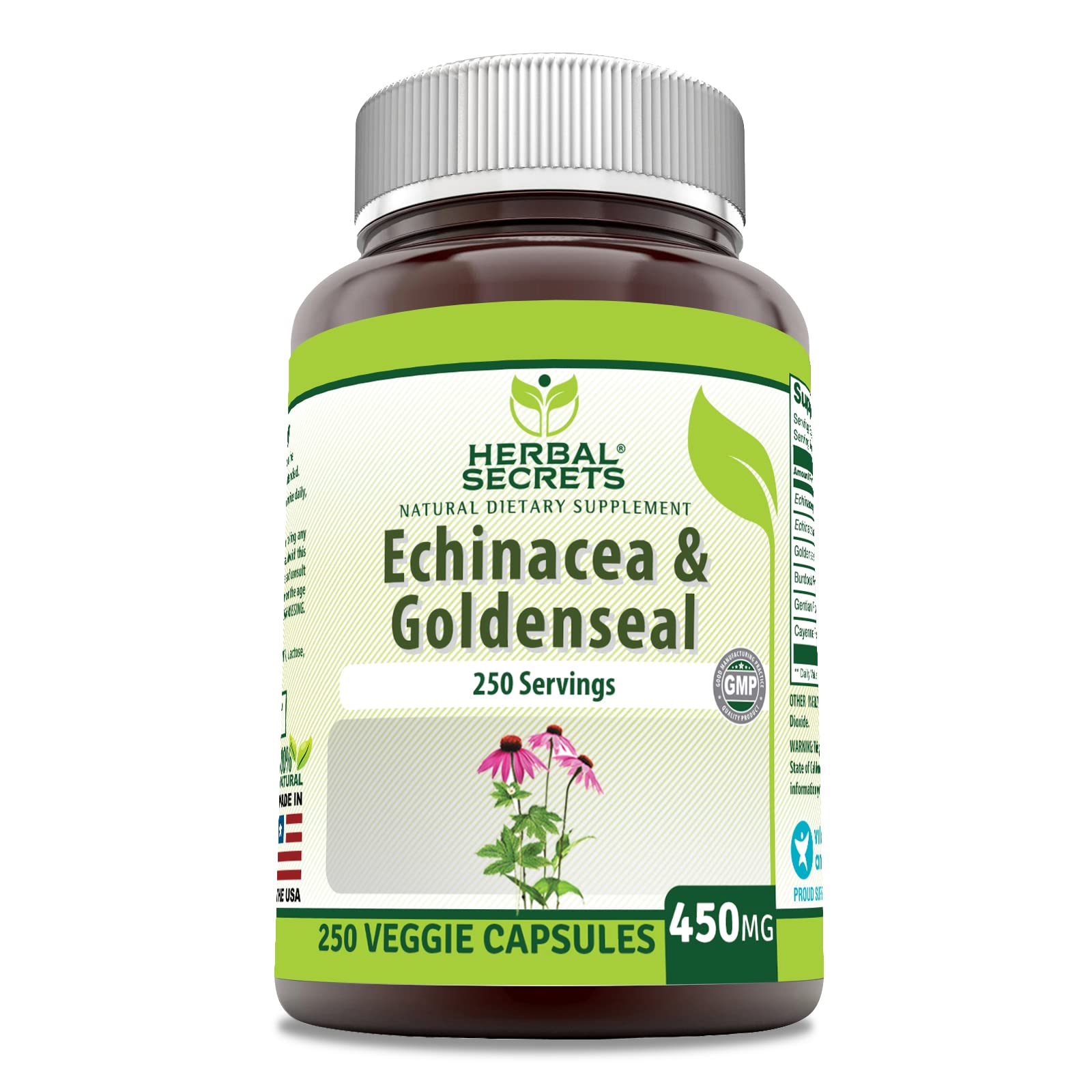 Herbal Secrets Echinacea & Goldenseal en bouteille pour un rituel quotidien potentiel.