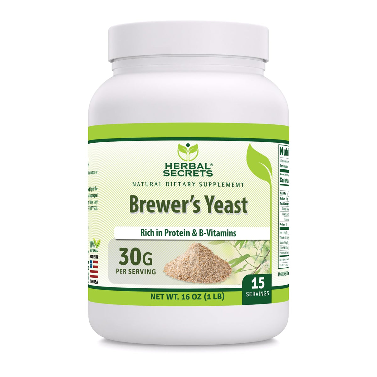 Herbal Secrets levure de bière en poudre, bouteille prête à l’emploi, pour recettes riches.