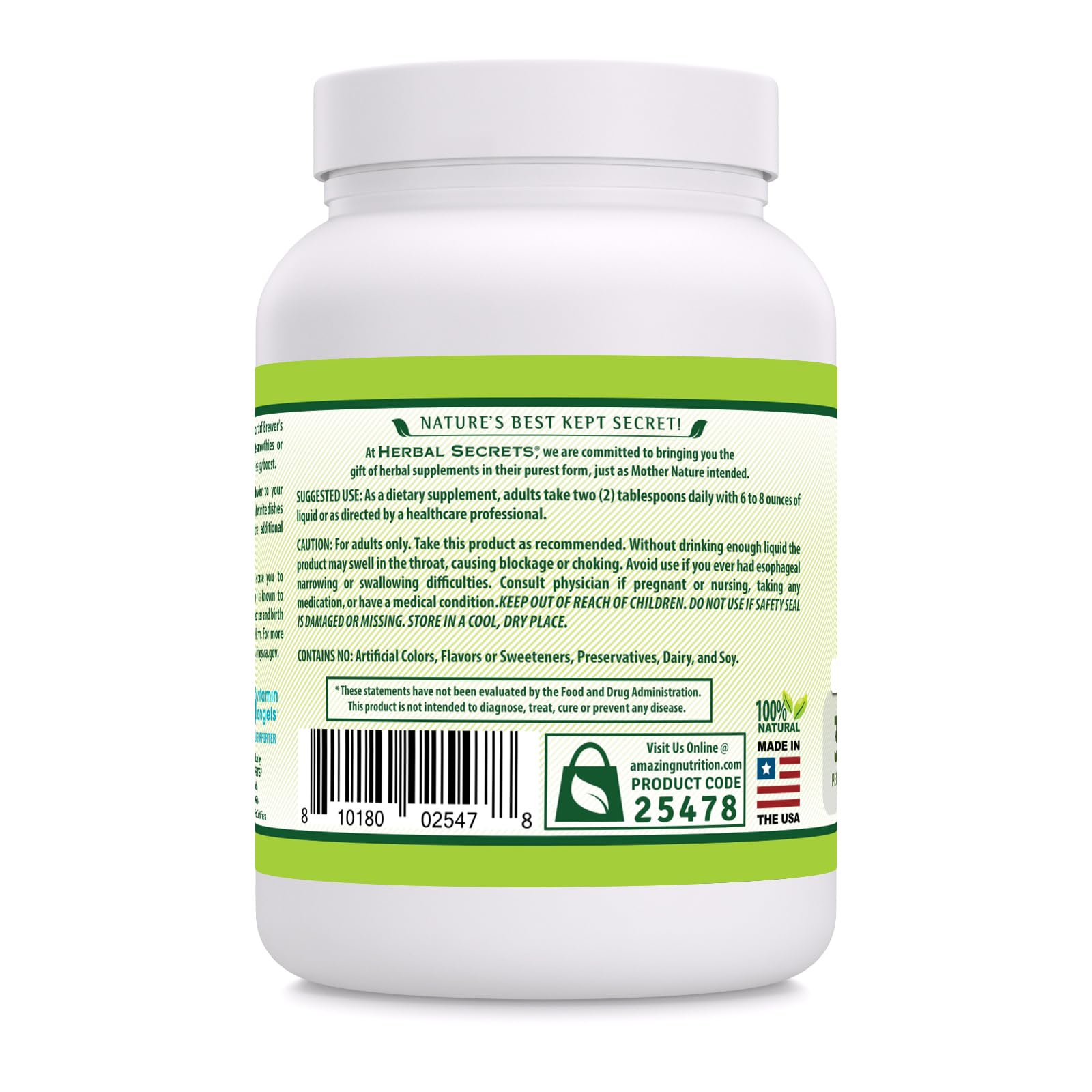 Herbal Secrets levure de bière en poudre — emballage pratique, format économique pour familles.