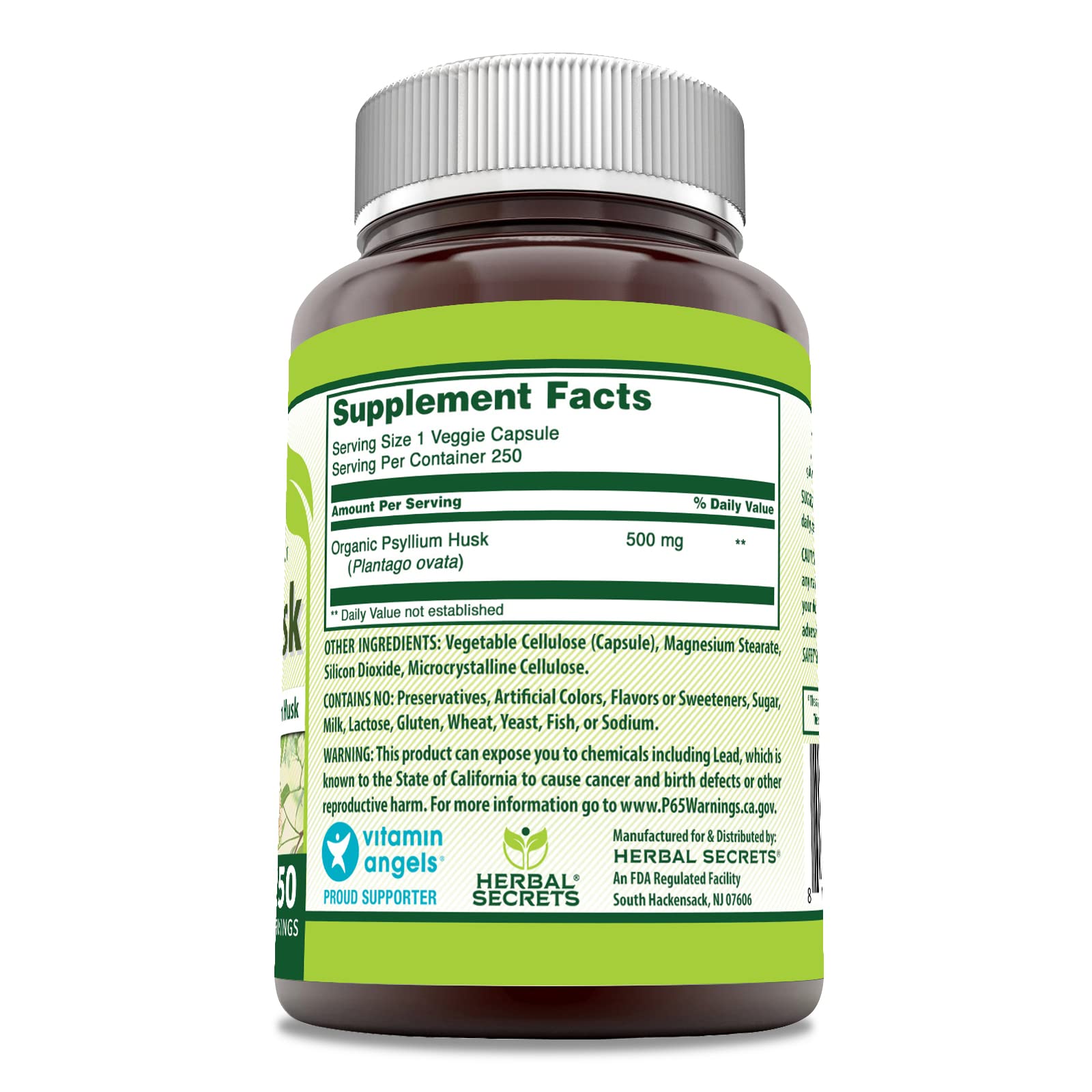 Gélules végétales Herbal Secrets psyllium 500 mg — capsules pour l'apport en fibres.