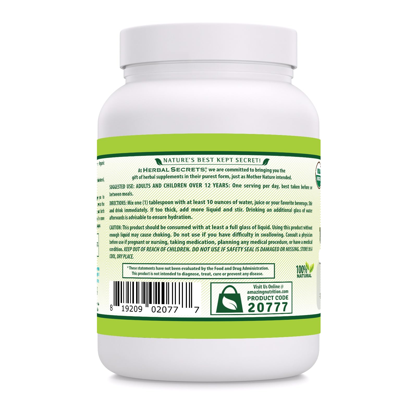 Herbal Secrets psyllium husk, pot de 24 oz sans gluten et sans OGM