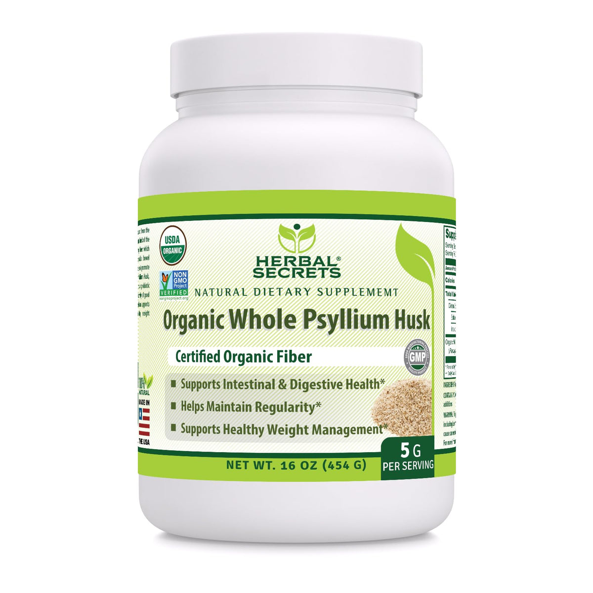 Poudre de psyllium Herbal Secrets – emballage pratique pour l'apport en fibres.