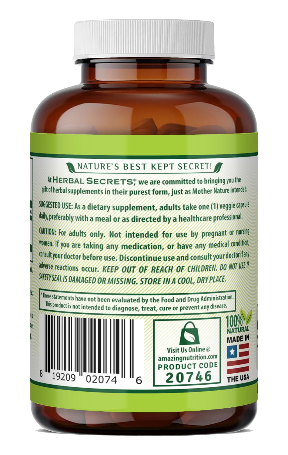 Étiquette Herbal Secrets Sénna 500 mg avec informations essentielles.