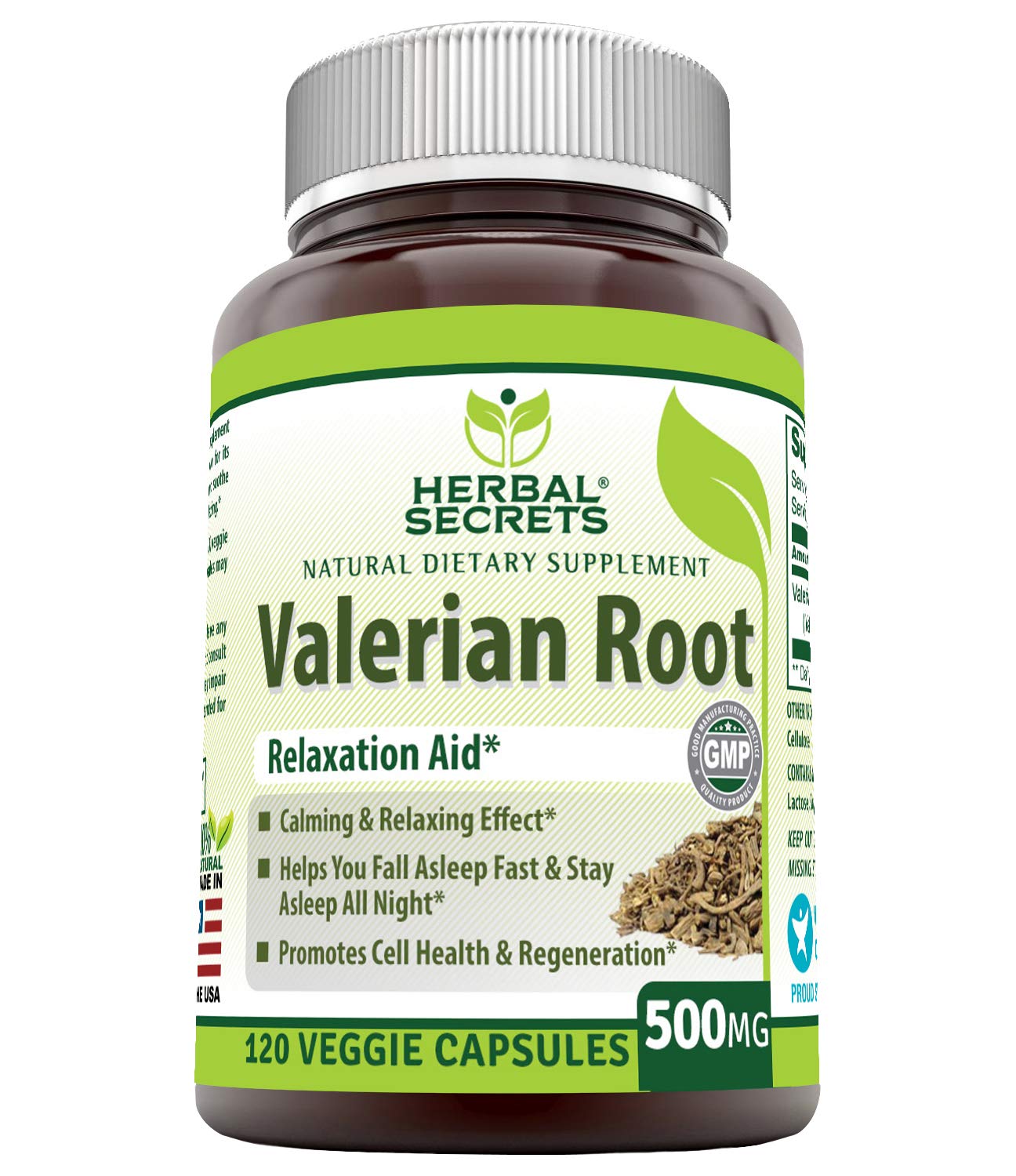 Herbal Secrets Valériane 500 mg – boîte montrant l’étiquette, idéale pour favoriser une détente en soirée