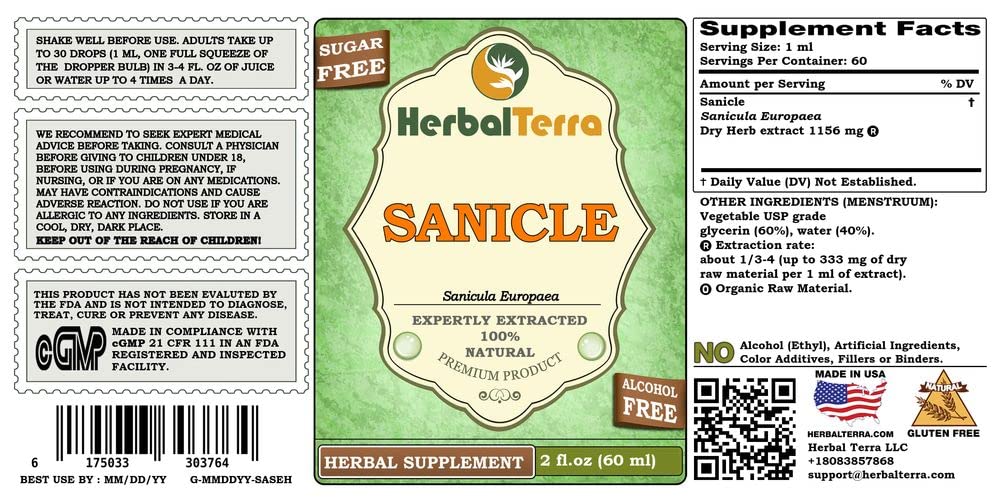 Herbal Terra Sanicle glycerite - verre-dose, dosage pratique et mesuré pour une utilisation flexible