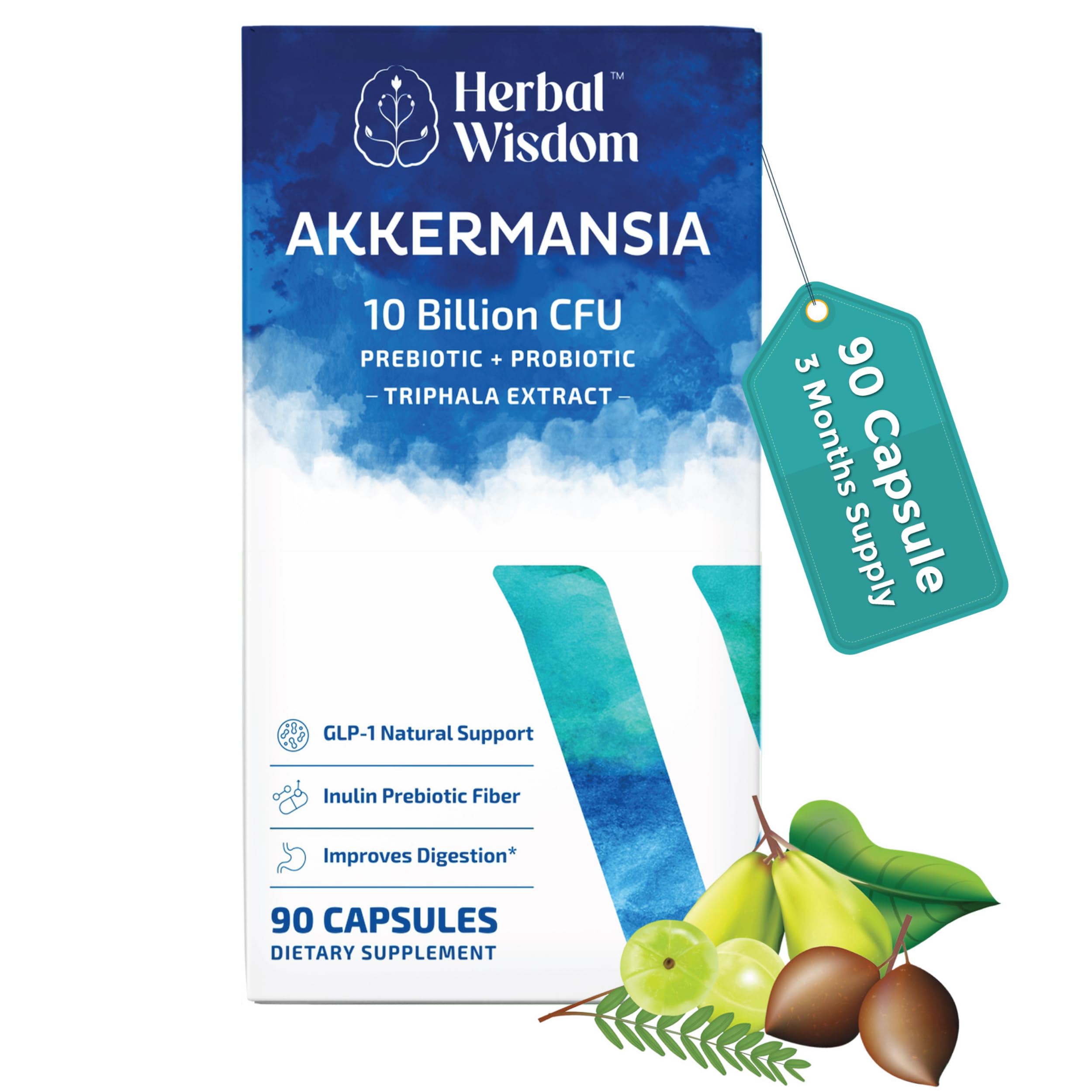 Herbal Wisdom Akkermansia Probiotic – bouteille de gélules pour la digestion.