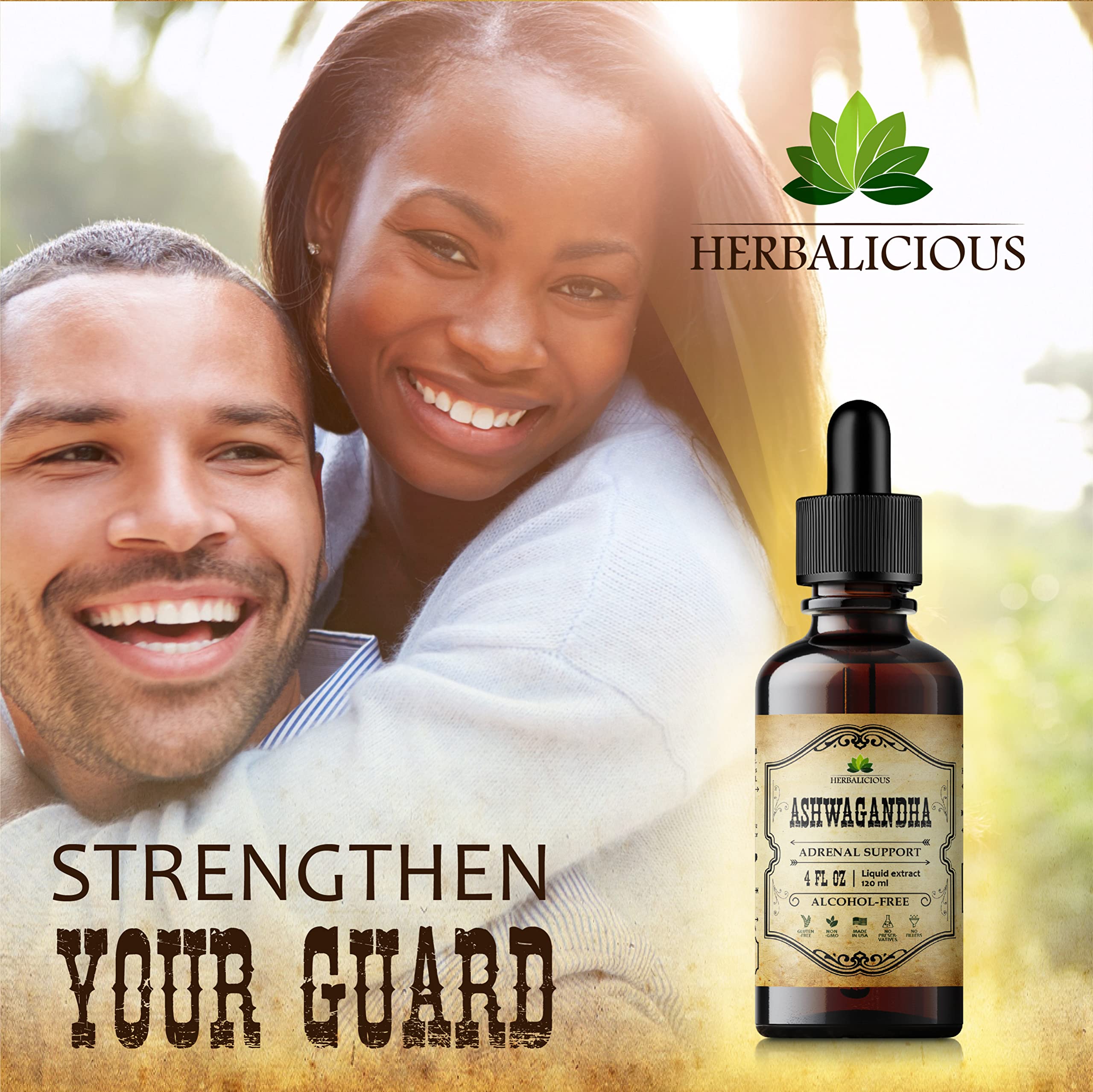 HERBALICIOUS Ashwagandha étiquette bio secondaire, transparence et qualité.