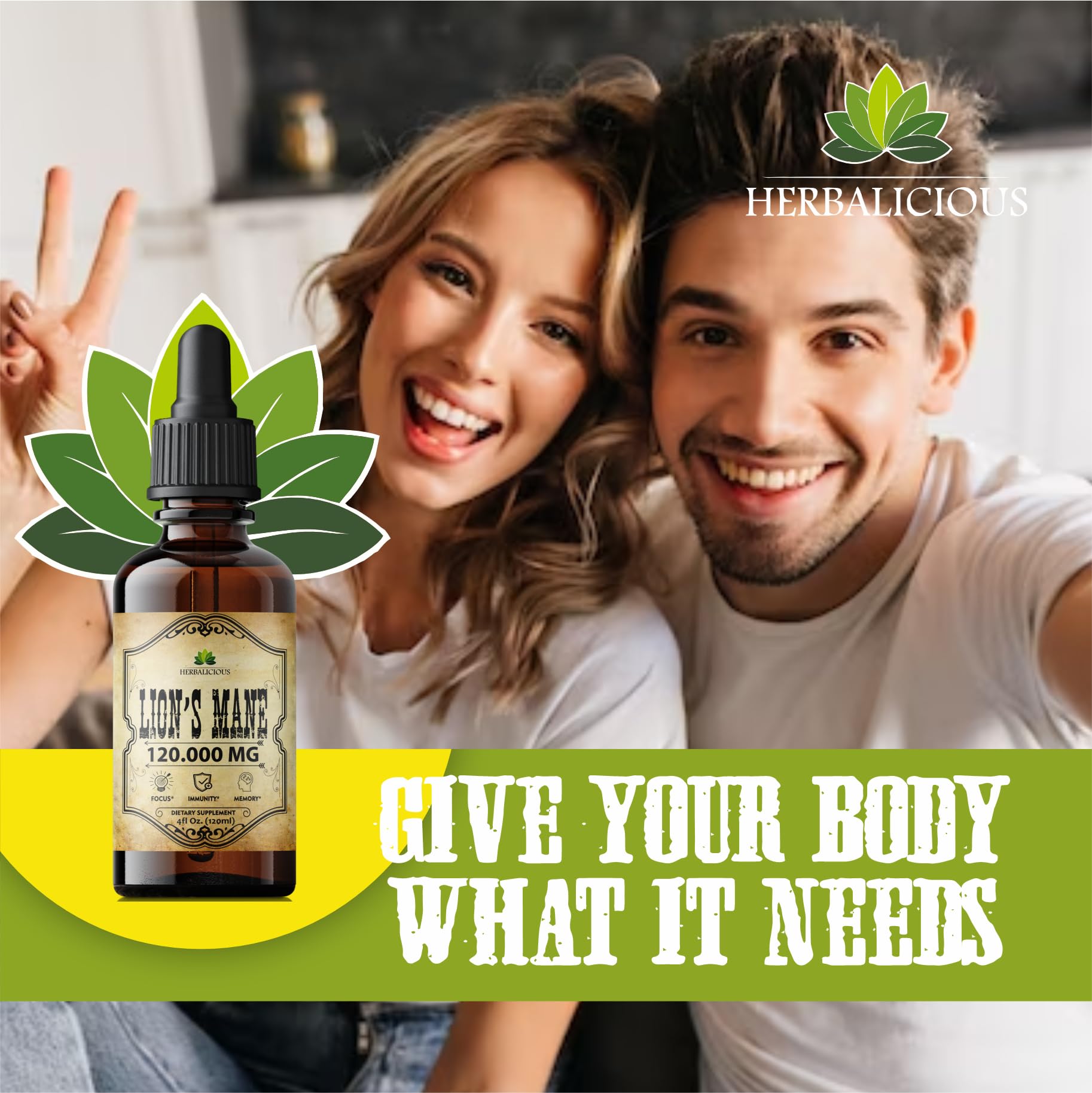 Étiquette produit Herbalicious Crinière de Lion — utilisation polyvalente et sécurité.