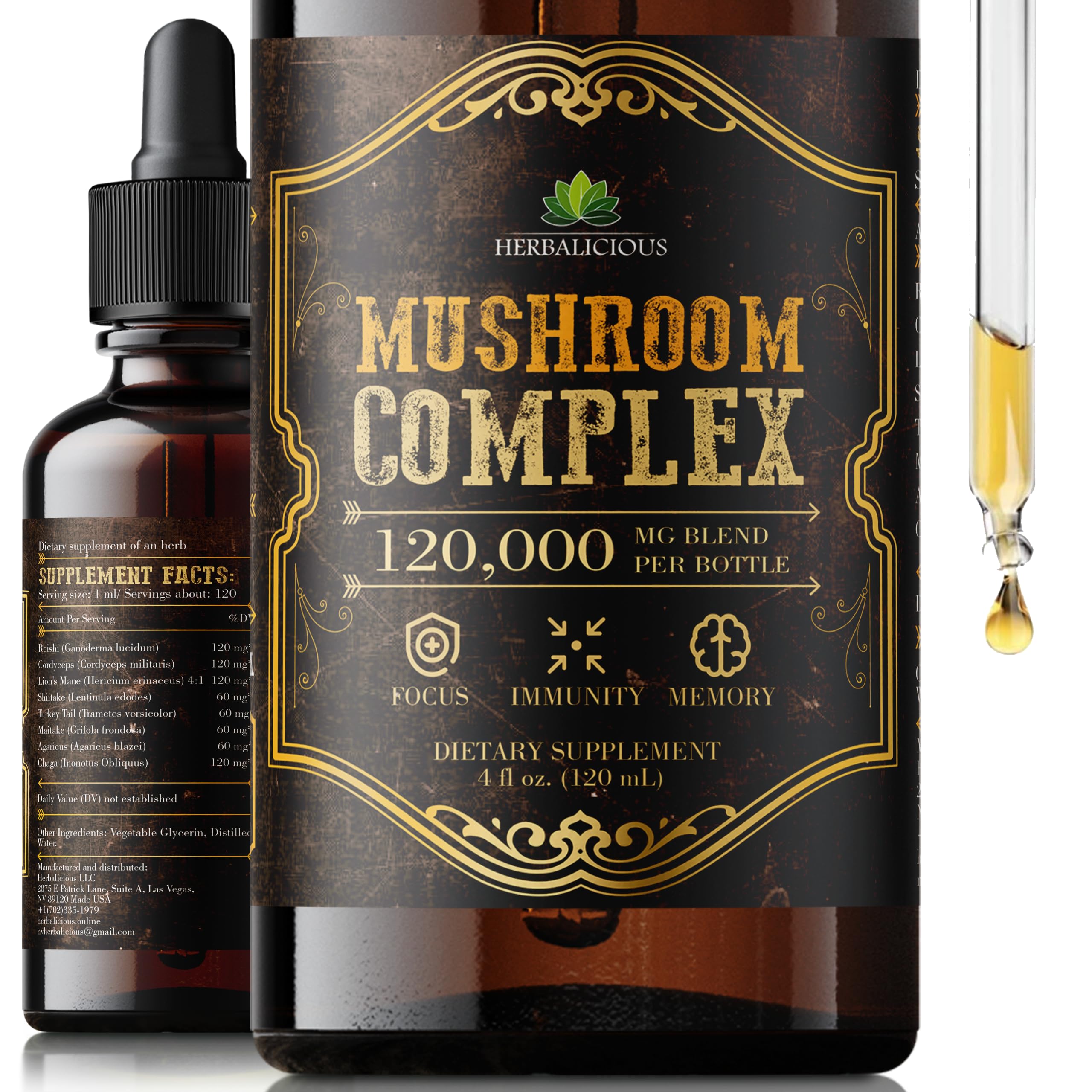 HERBALICIOUS Criniere du lion: gouttes pour concentration et memoire