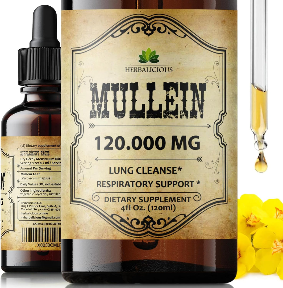 Gouttes HERBALICIOUS Molène – bouteille pratique pour une respiration plus fluide