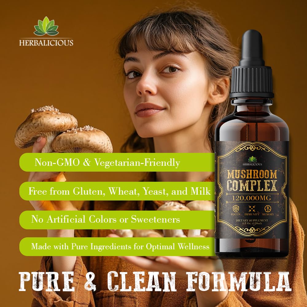 HERBALICIOUS Melange 8 champignons: gouttes pour synergie cognitive