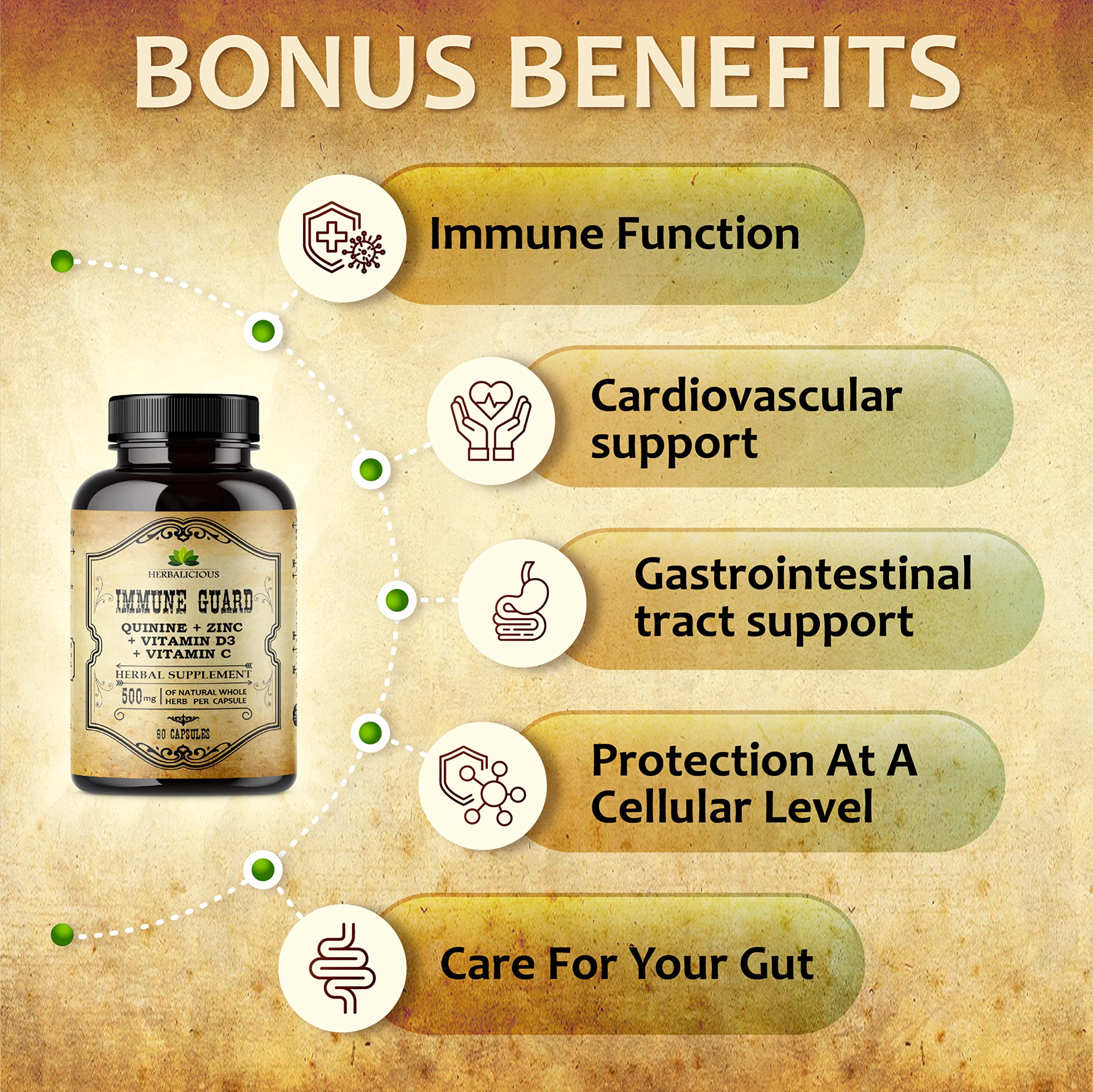 HERBALICIOUS Quinine Immune Guard – bouchon et flacon, sans OGM
