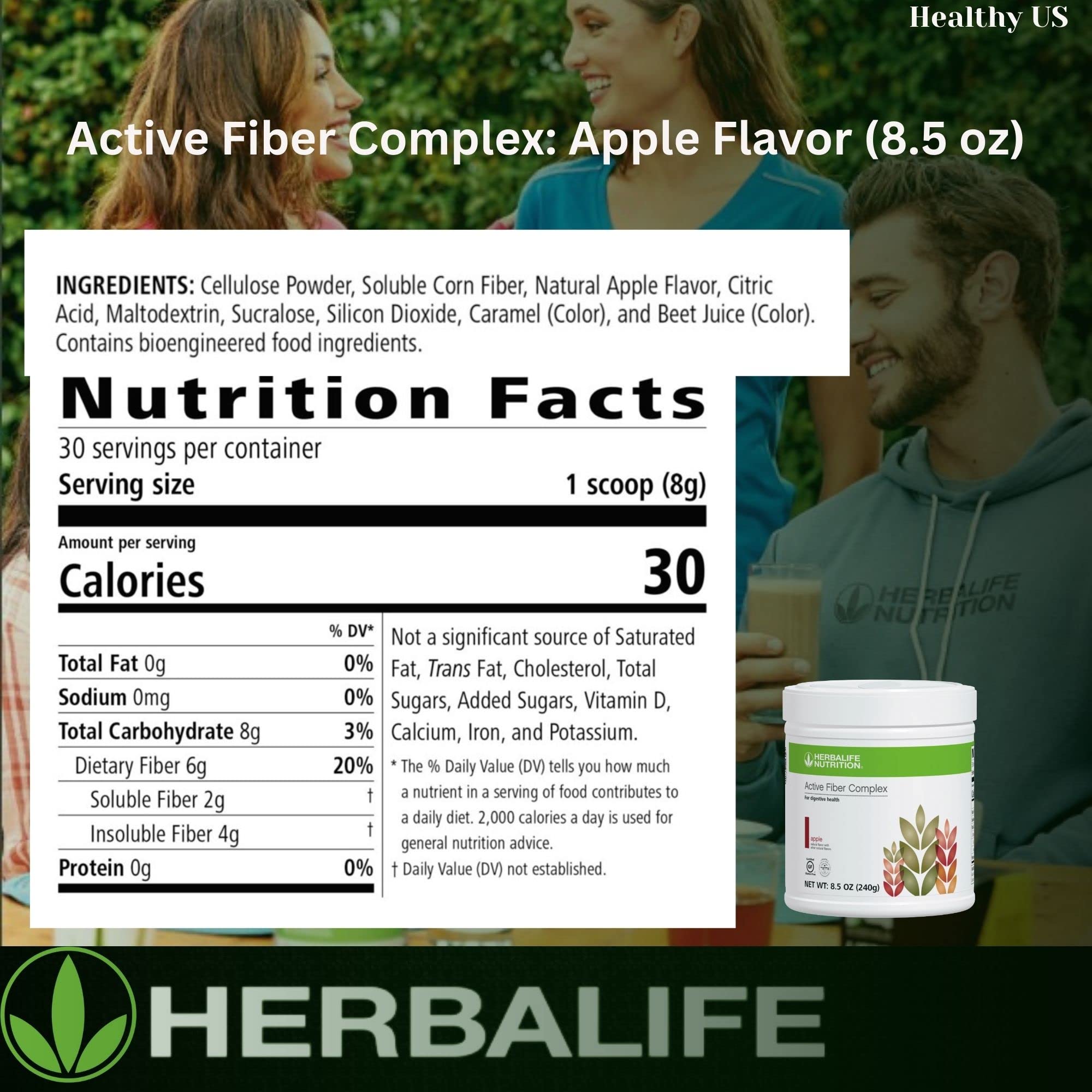 Herbalife Active Fiber Complex Pomme: emballage pratique pour rangement et transport.