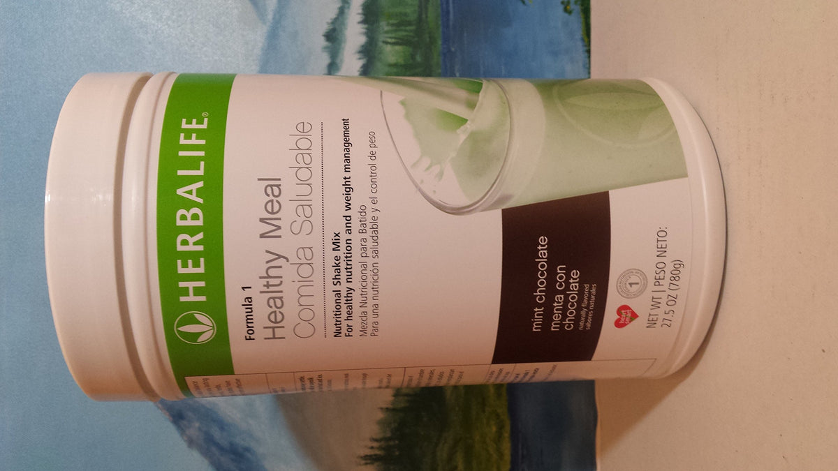 Herbalife Formula 1 Menthe-Chocolat, pot de 750 g idéal pour une collation rapide.