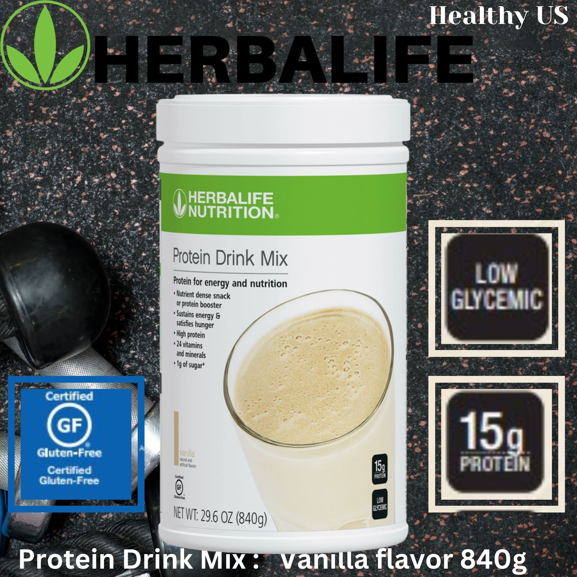 Herbalife Protein Drink Mix Vanille emballage pratique et dosage simple.