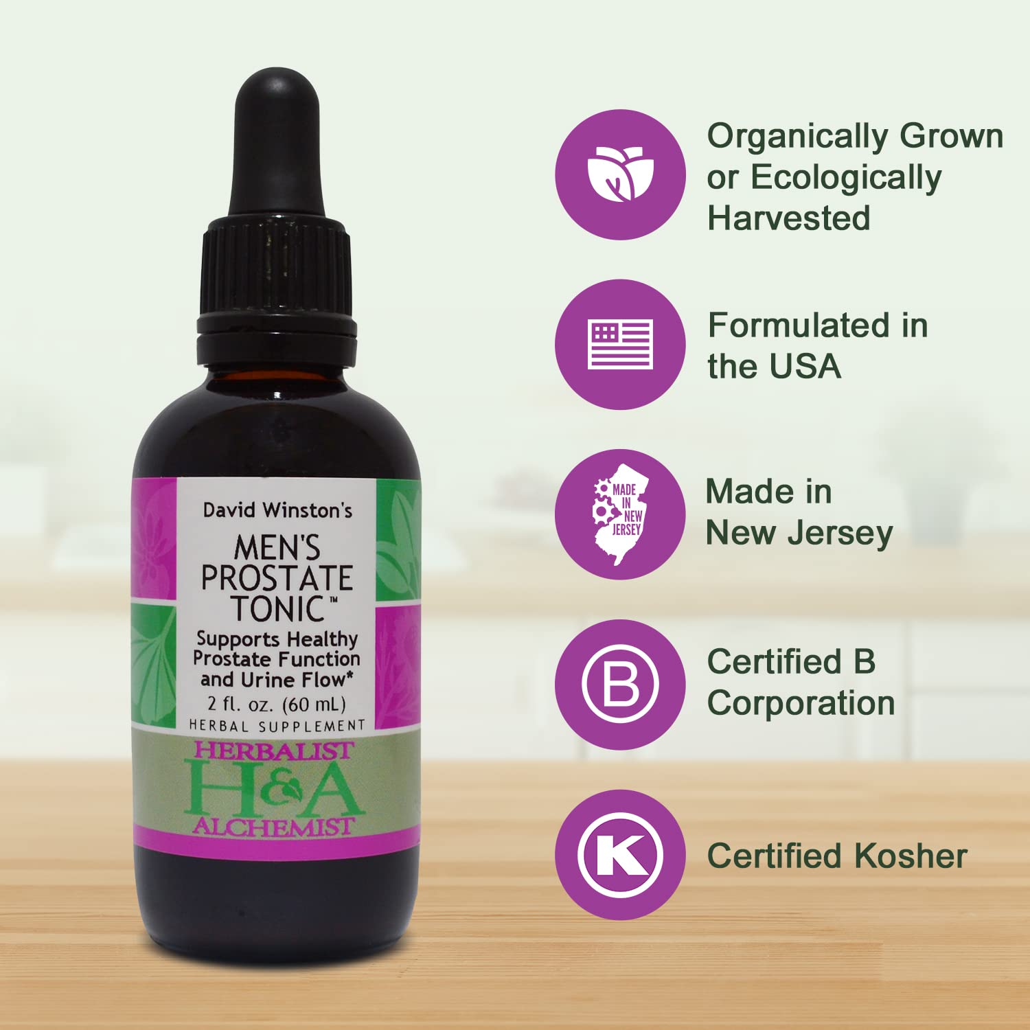 Etiquette du tonique prostatique Herbalist & Alchemist, informations claires.