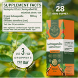 Gouttes d'Ashwagandha Herbamama: absorption rapide et effet apaisant potentiel.