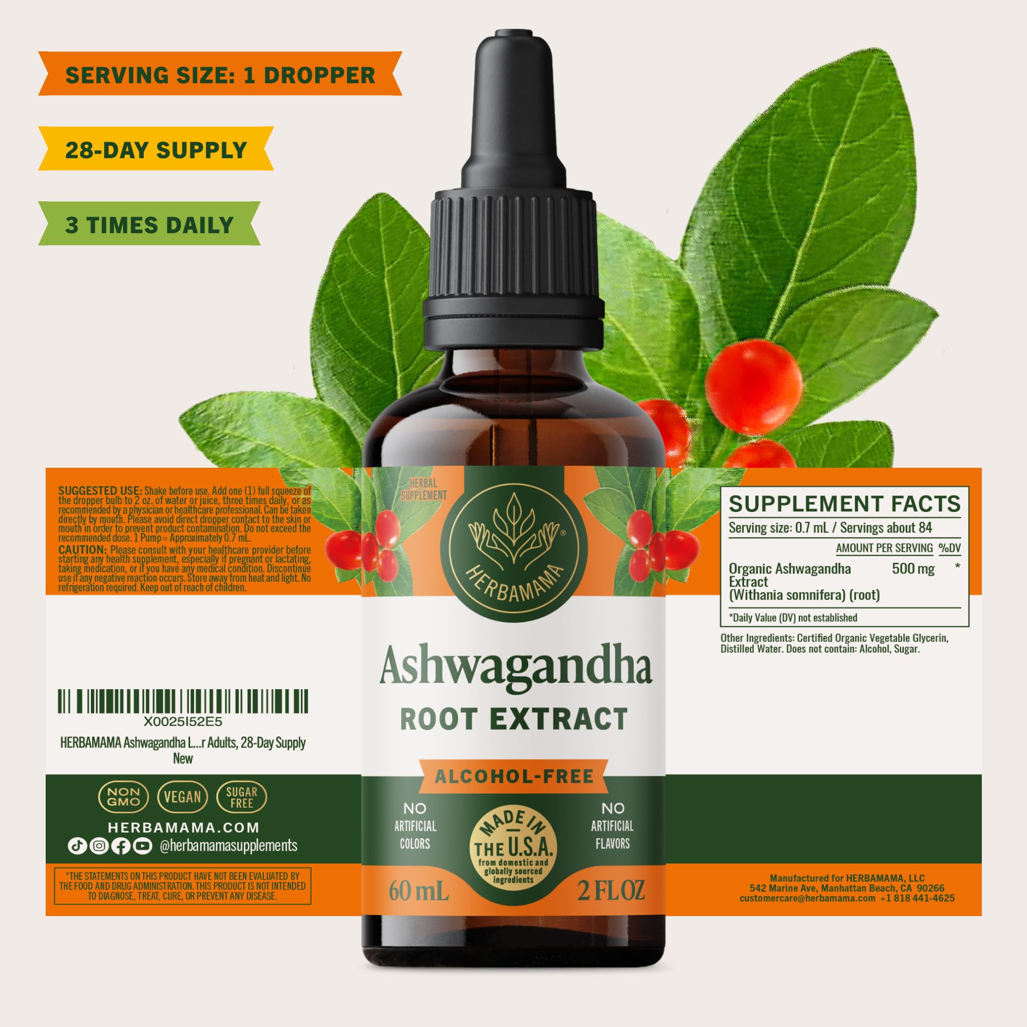 Gouttes Ashwagandha Herbamama: goutte à goutte précise et pratique.