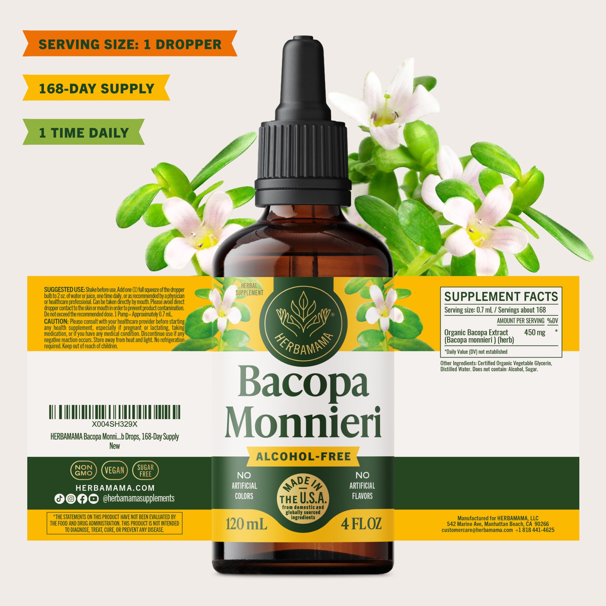 HERBAMAMA Bacopa Monnieri – extrait brahmi sans OGM et alcool