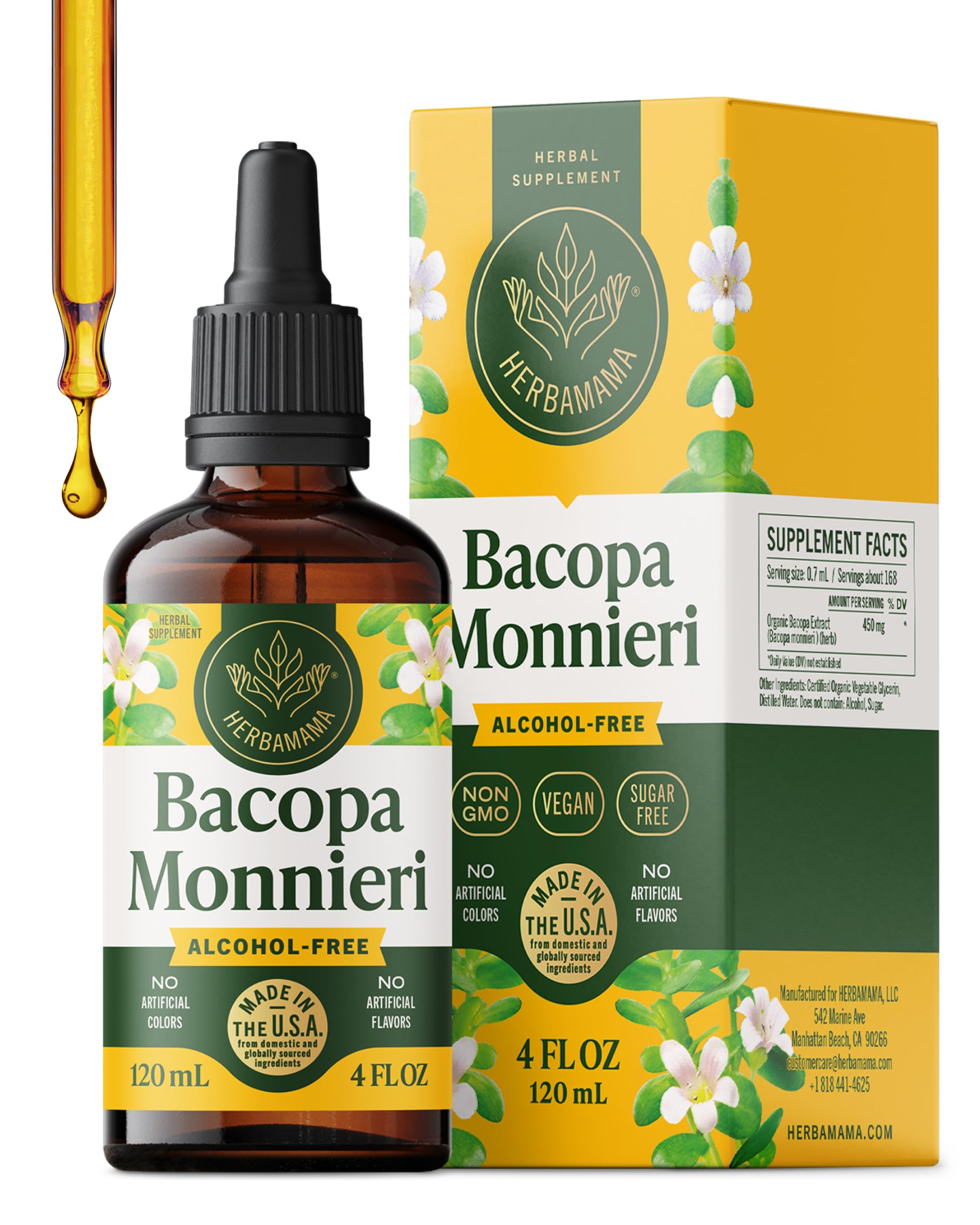 HERBAMAMA Bacopa Monnieri – gouttes concentrées pour une concentration et une clarté potentielles
