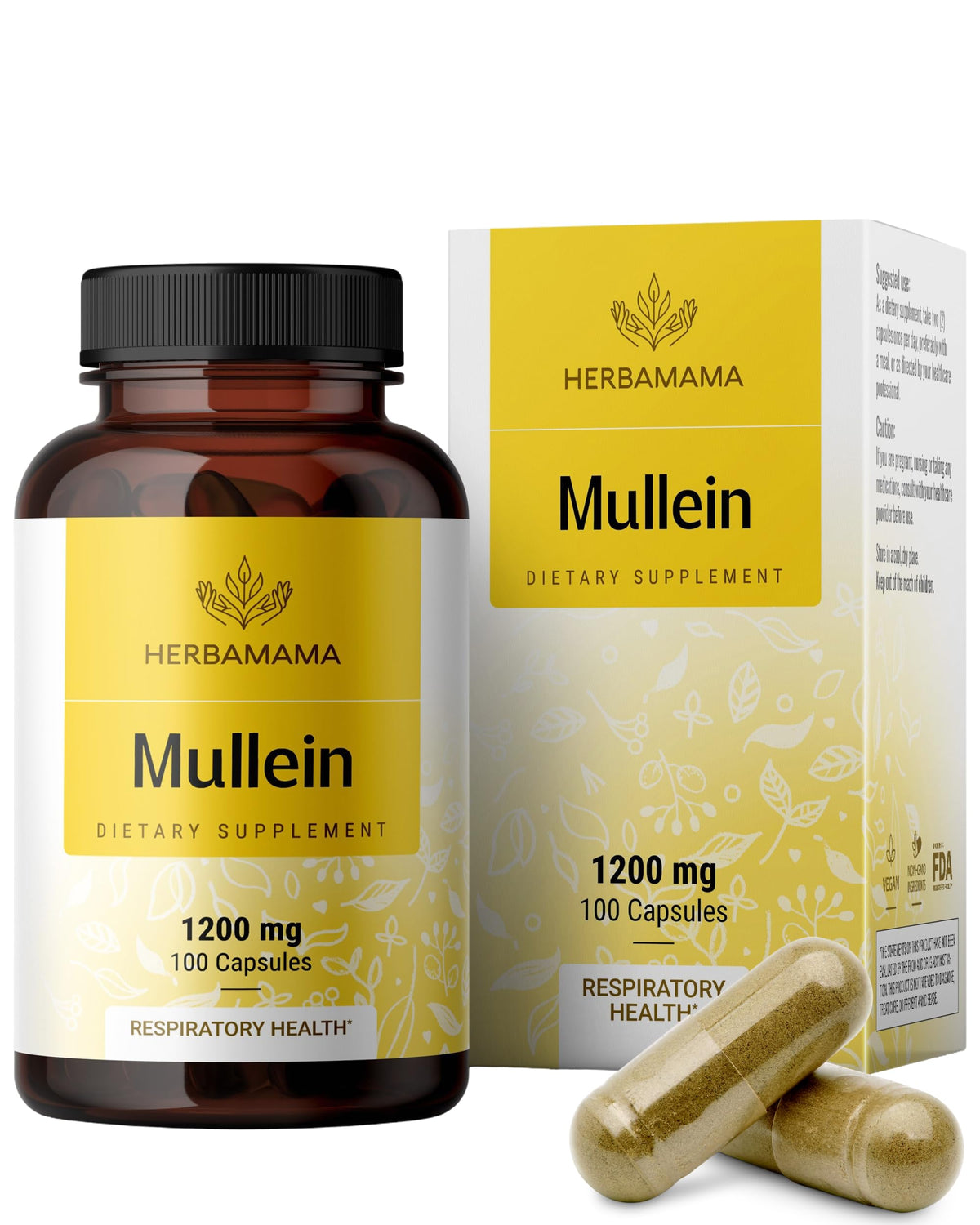HERBAMAMA Mullein-feuille-emballage: présentation claire et naturelle du complément.