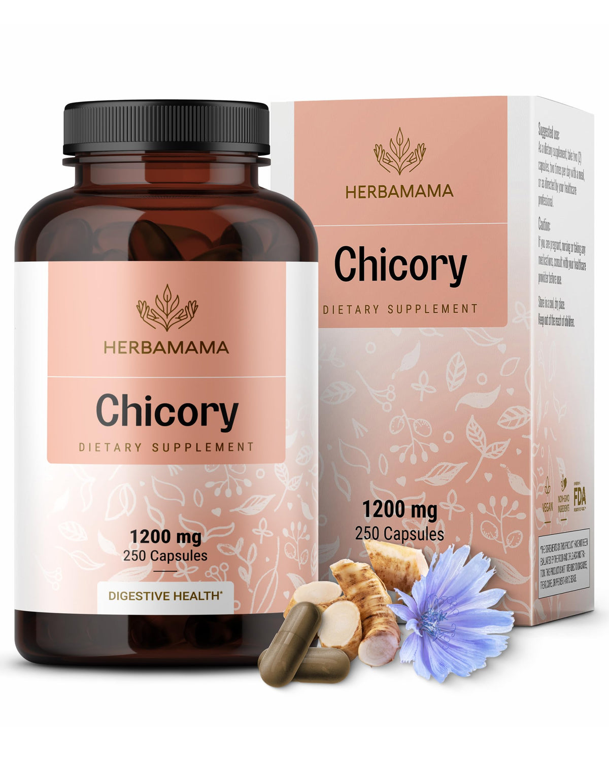 HERBAMAMA capsules fibre-chicorée bouteille, soutien digestif pratique au quotidien.