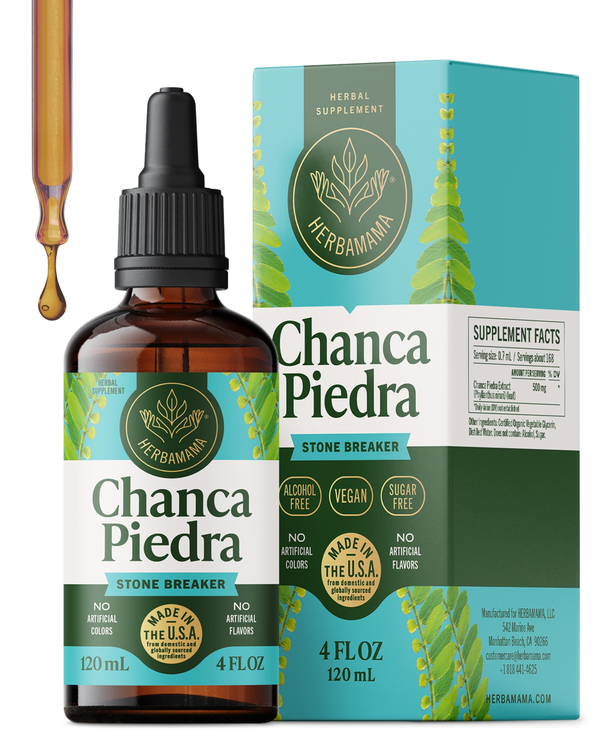 HERBAMAMA Chanca Piedra, bouteille vue face, soutien naturel du système urinaire.