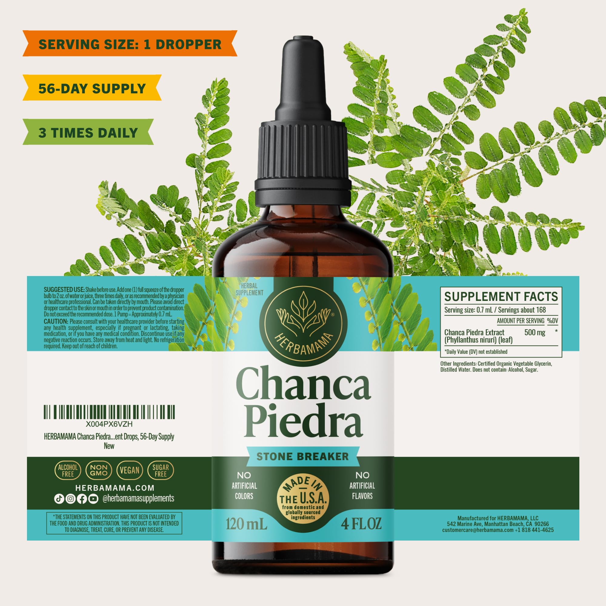 HERBAMAMA Chanca Piedra, emballage 56 jours, solution simple et naturelle.