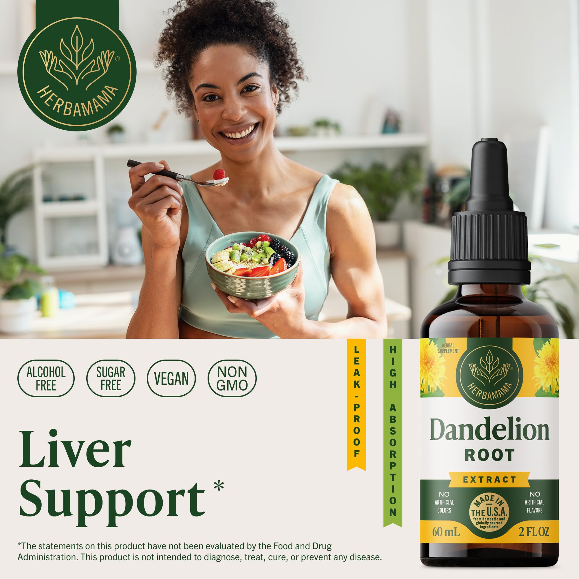 HERBAMAMA Dandelion Root Tincture - goutte-pipette: absorption rapide et pratique.