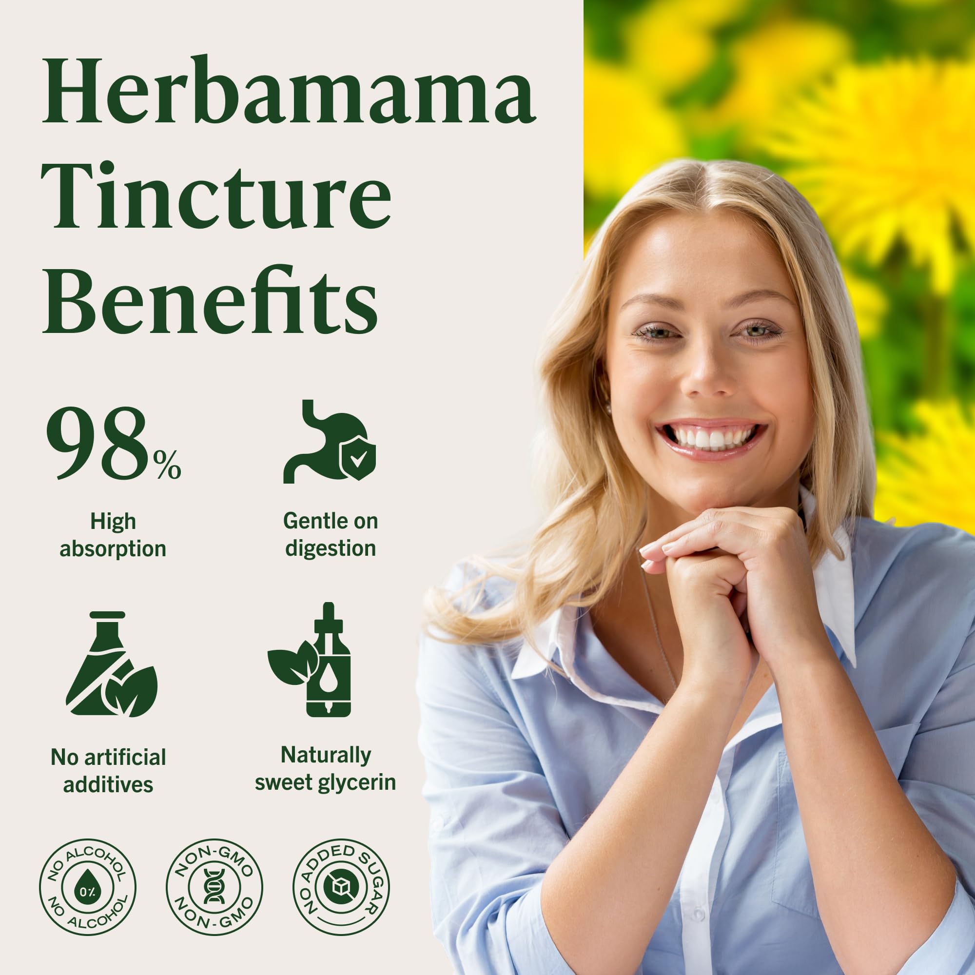 HERBAMAMA Dandelion Root Tincture - verre d'eau: dilution facile pour boire.