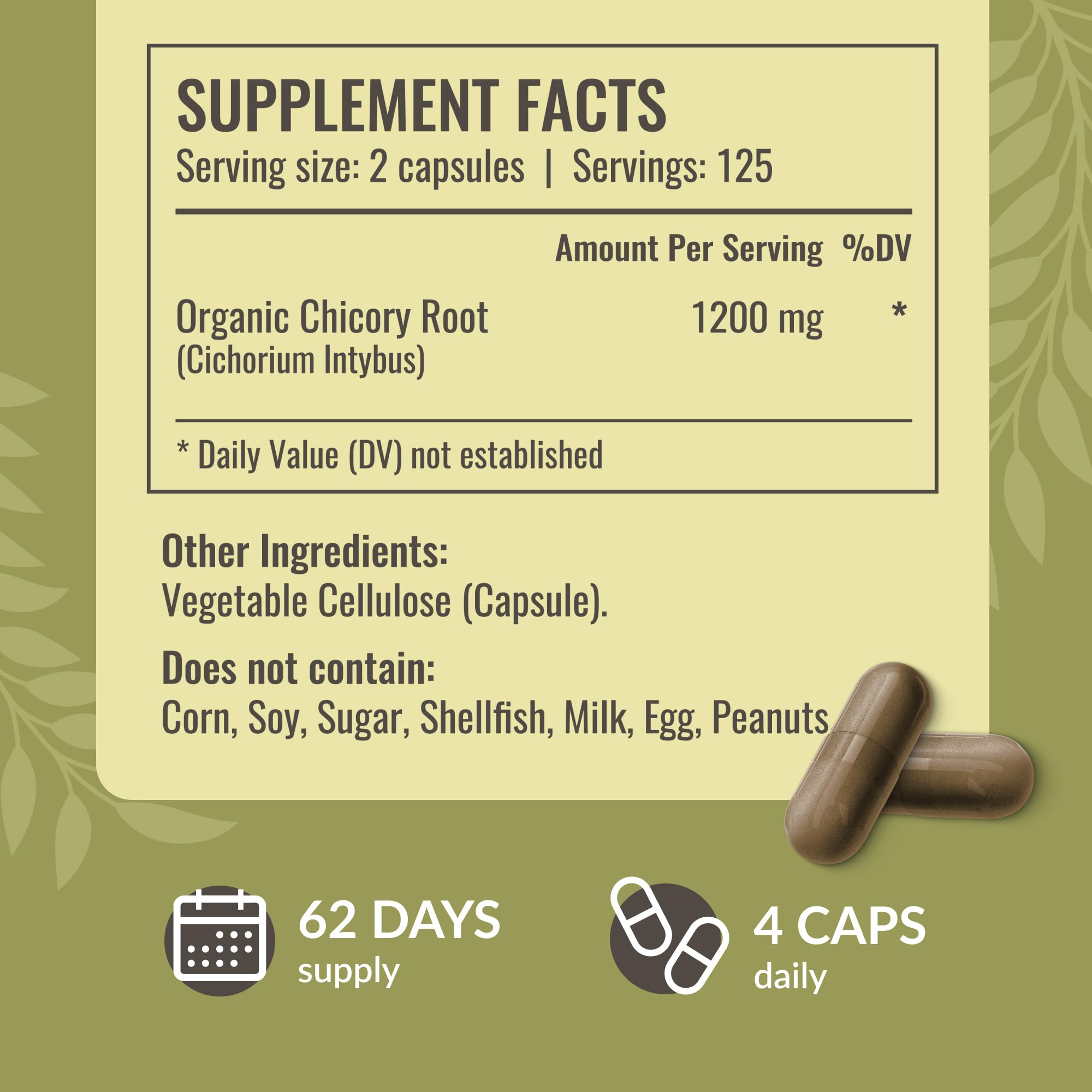 HERBAMAMA poudre-chicorée dans les capsules, soutient la flore intestinale.