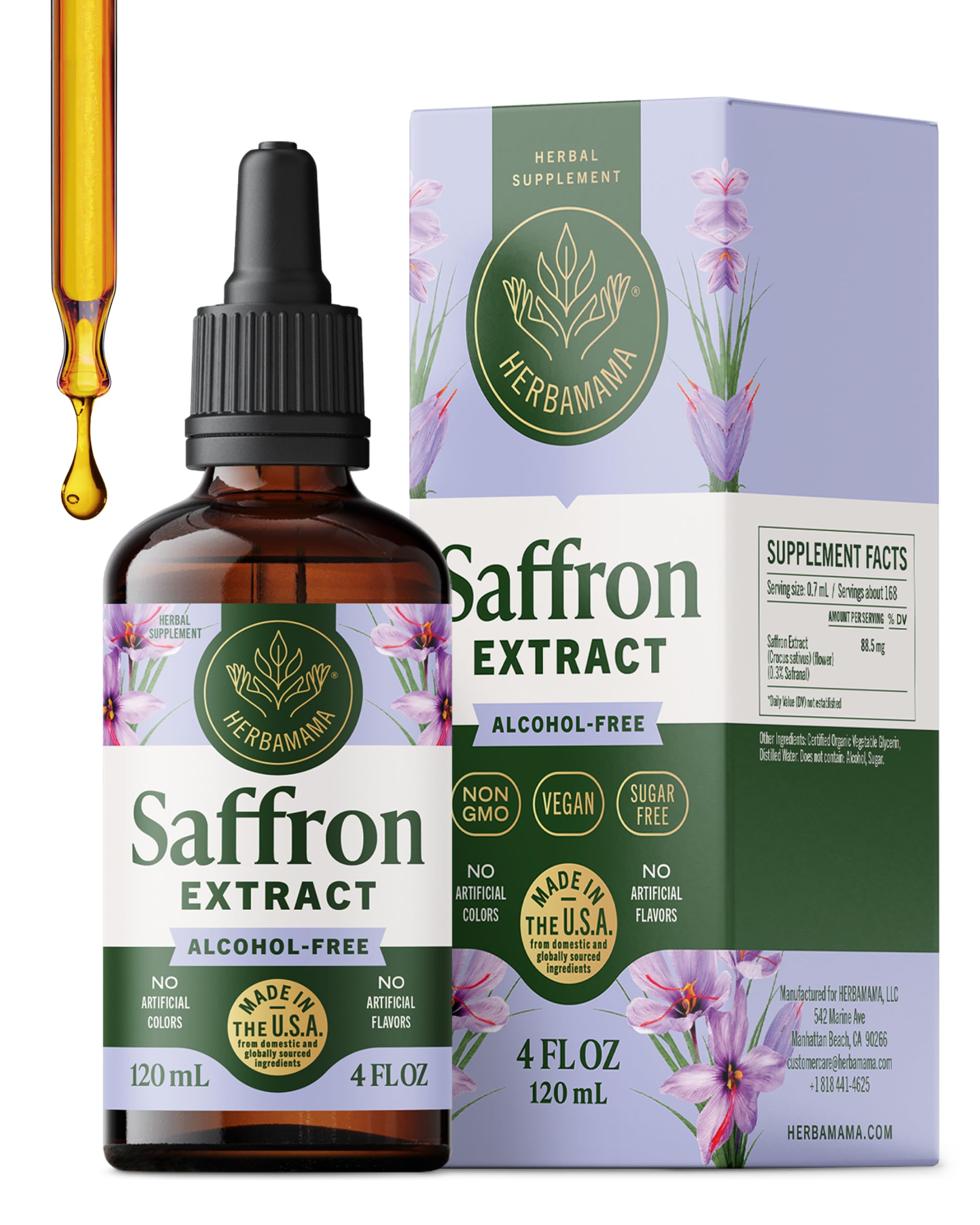 HERBAMAMA extrait de safran - bouteille: soutien doux à l'humeur et relaxation naturelle.