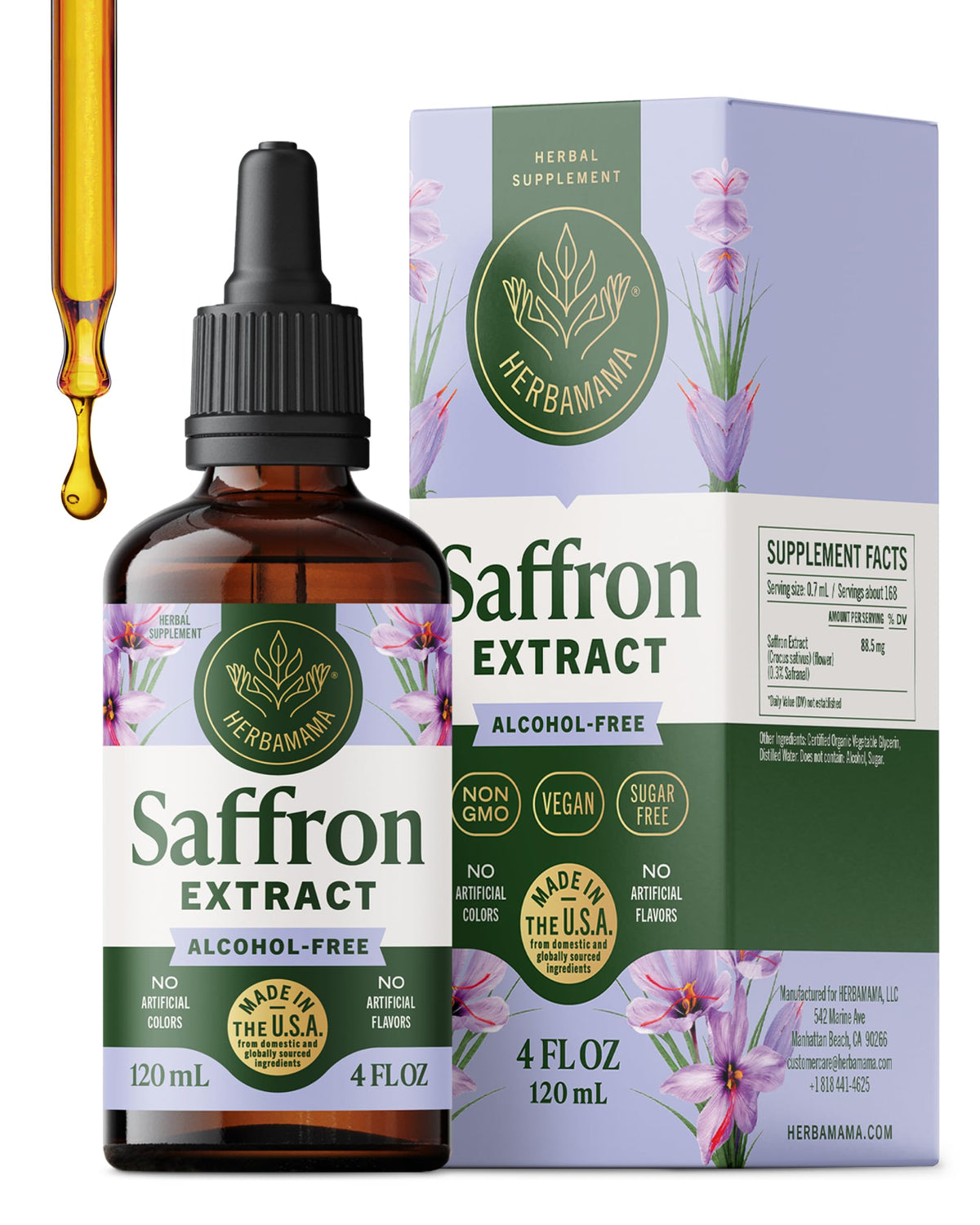HERBAMAMA extrait de safran - bouteille: soutien doux à l'humeur et relaxation naturelle.