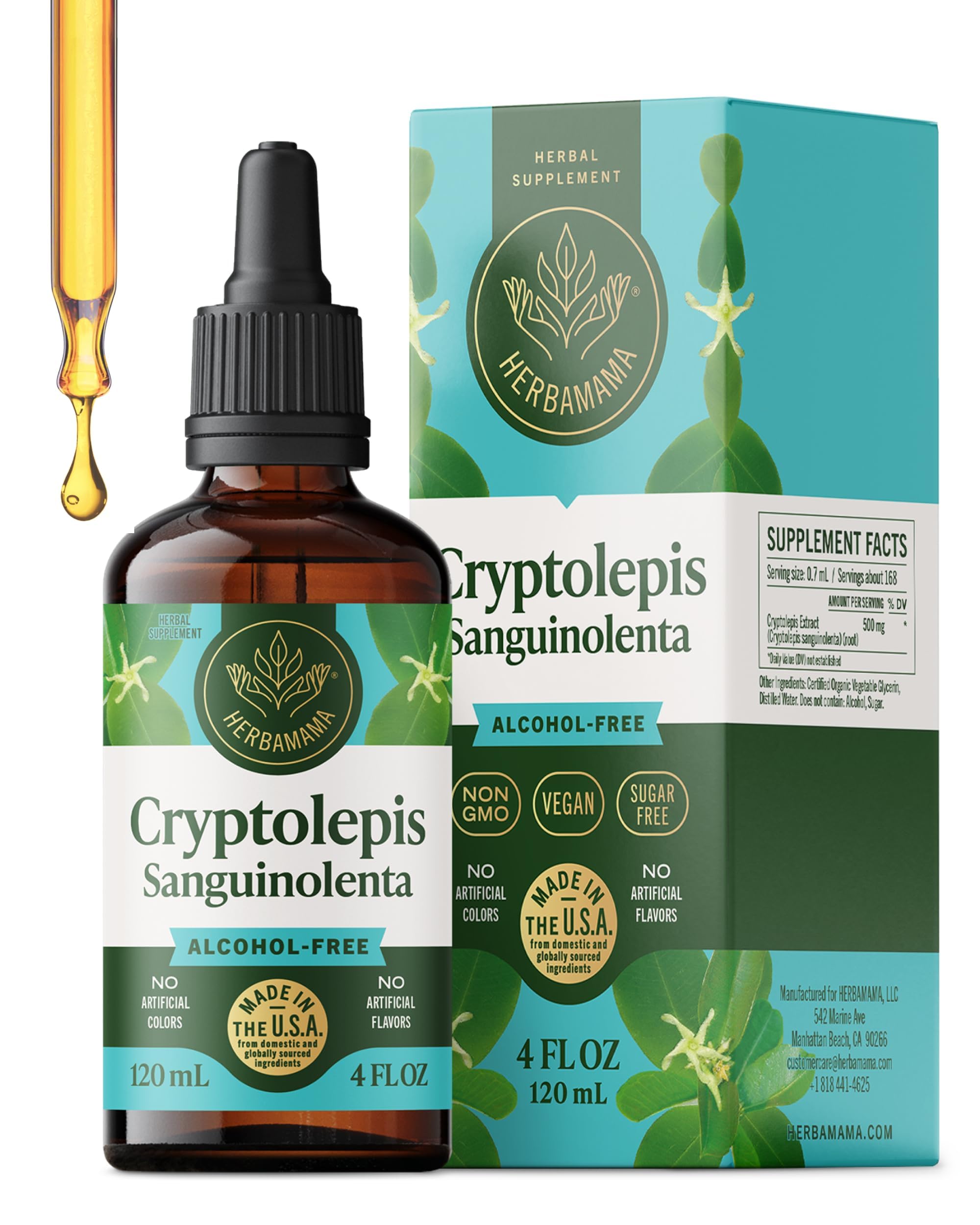 HERBAMAMA Teinture Cryptolepis présente une bouteille prête à l’emploi pour un soutien quotidien.