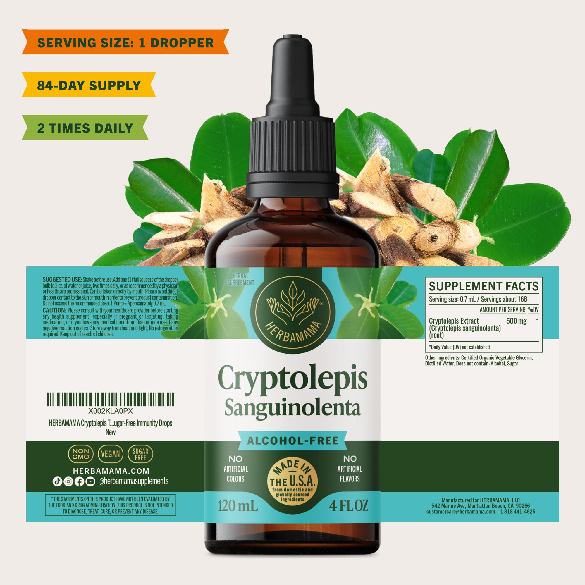 Format 84 jours d’usage potentiel avec HERBAMAMA Cryptolepis offrant une routine pratique.