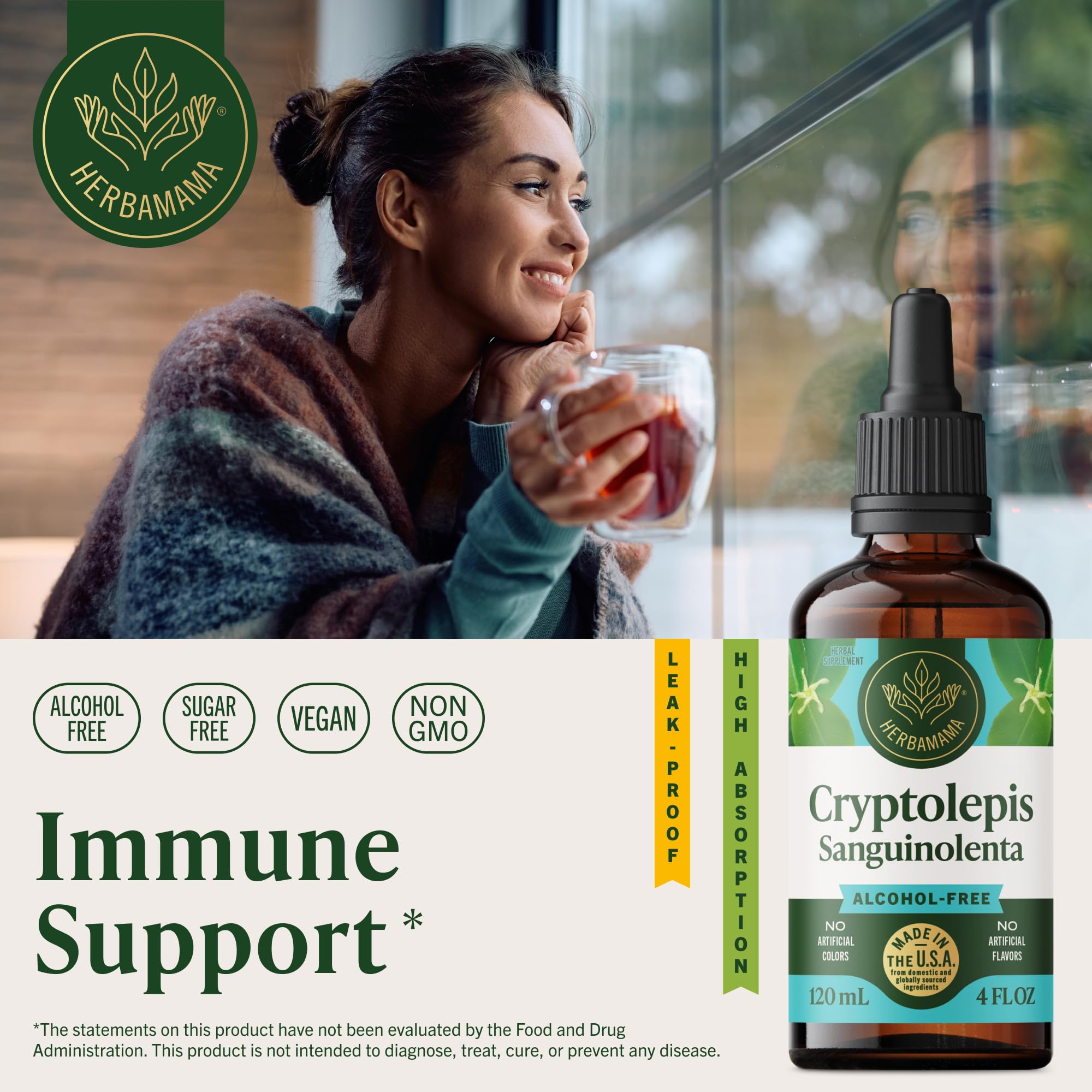 Gouttes HERBAMAMA Teinture Cryptolepis dans un verre d’eau pour faciliter le dosage.