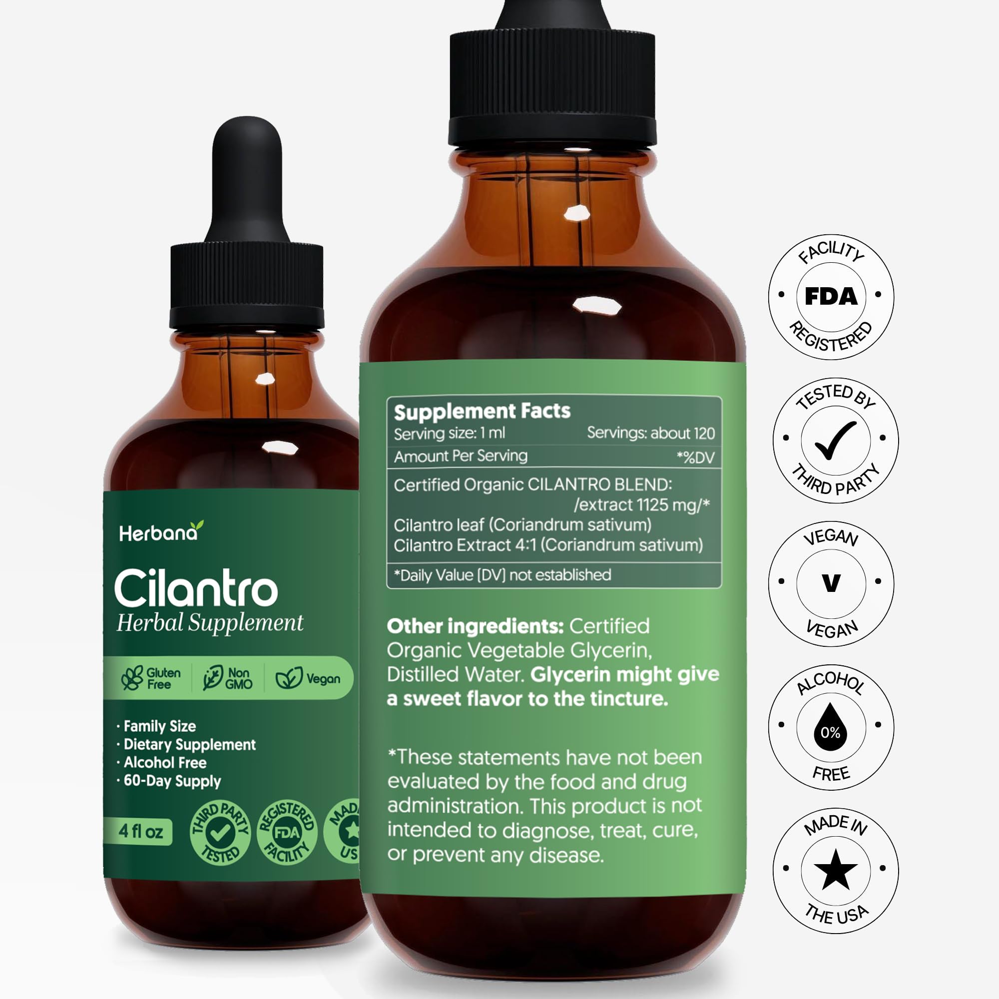 HERBANA coriandre extrait liquide: pipette précise pour dosage quotidien.