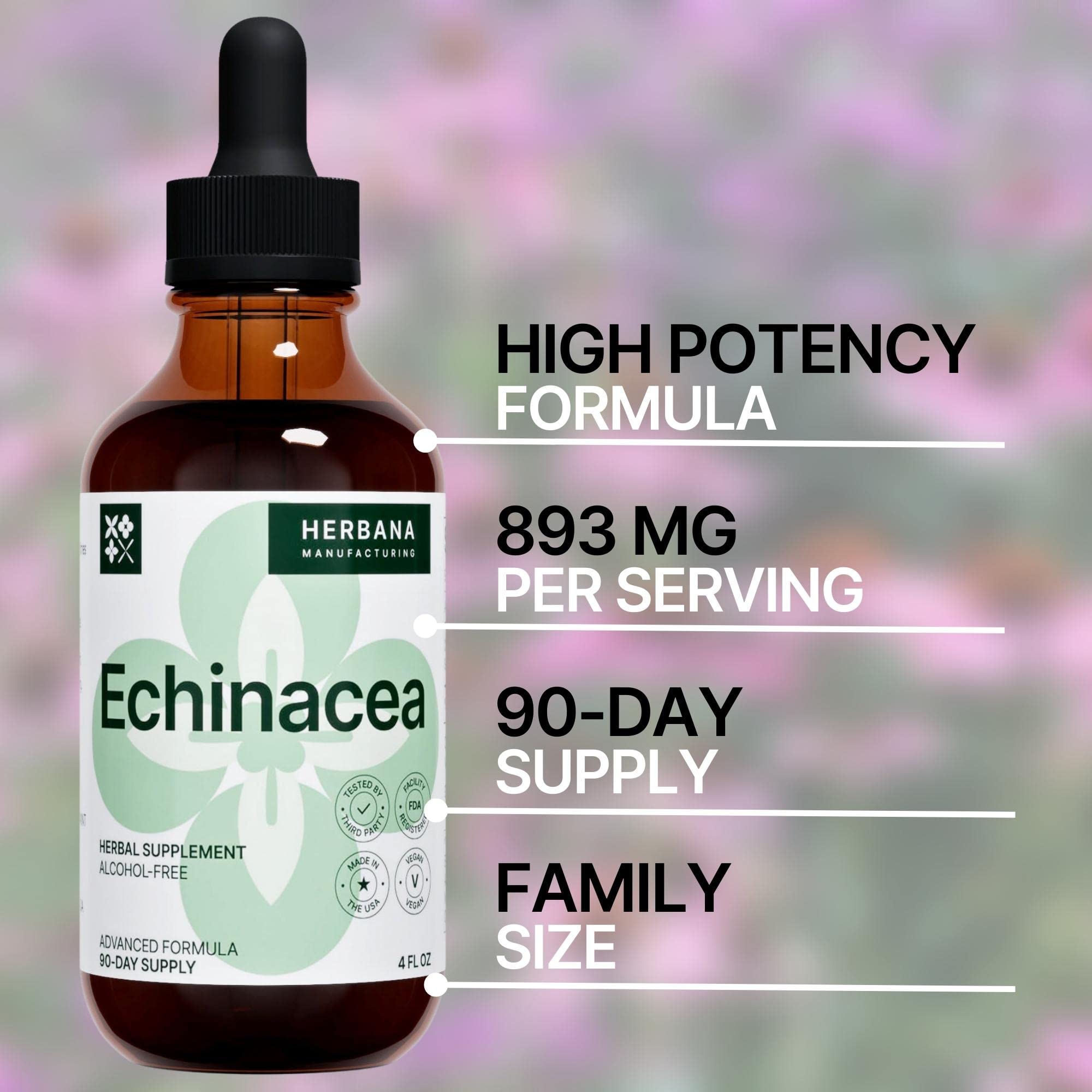 Ingrédients organiques HERBANA Échinacée: glycérine végétale et eau distillée