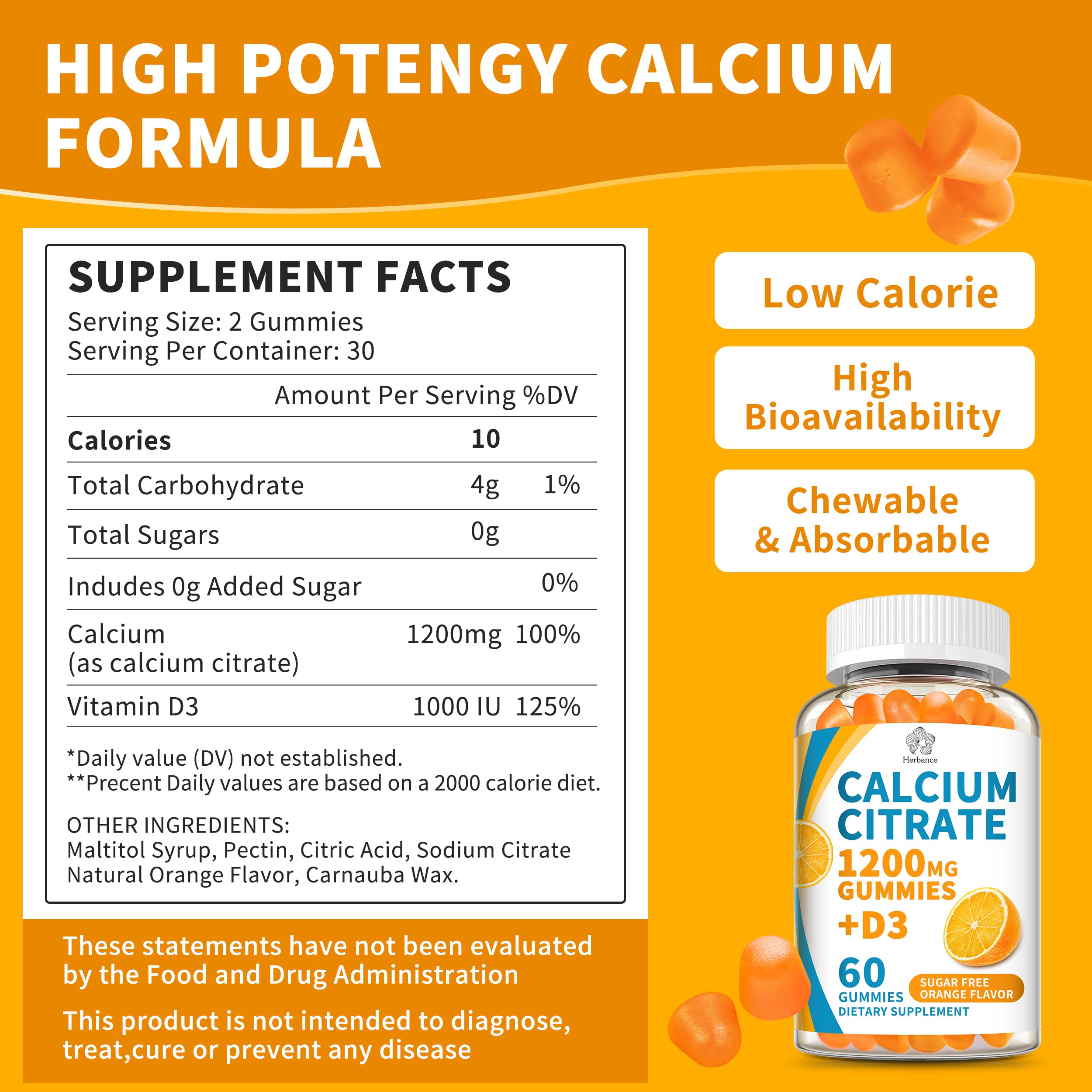 Herbance Calcium Citrate Gummies saveur orange, texture moelleuse et plaisir quotidien
