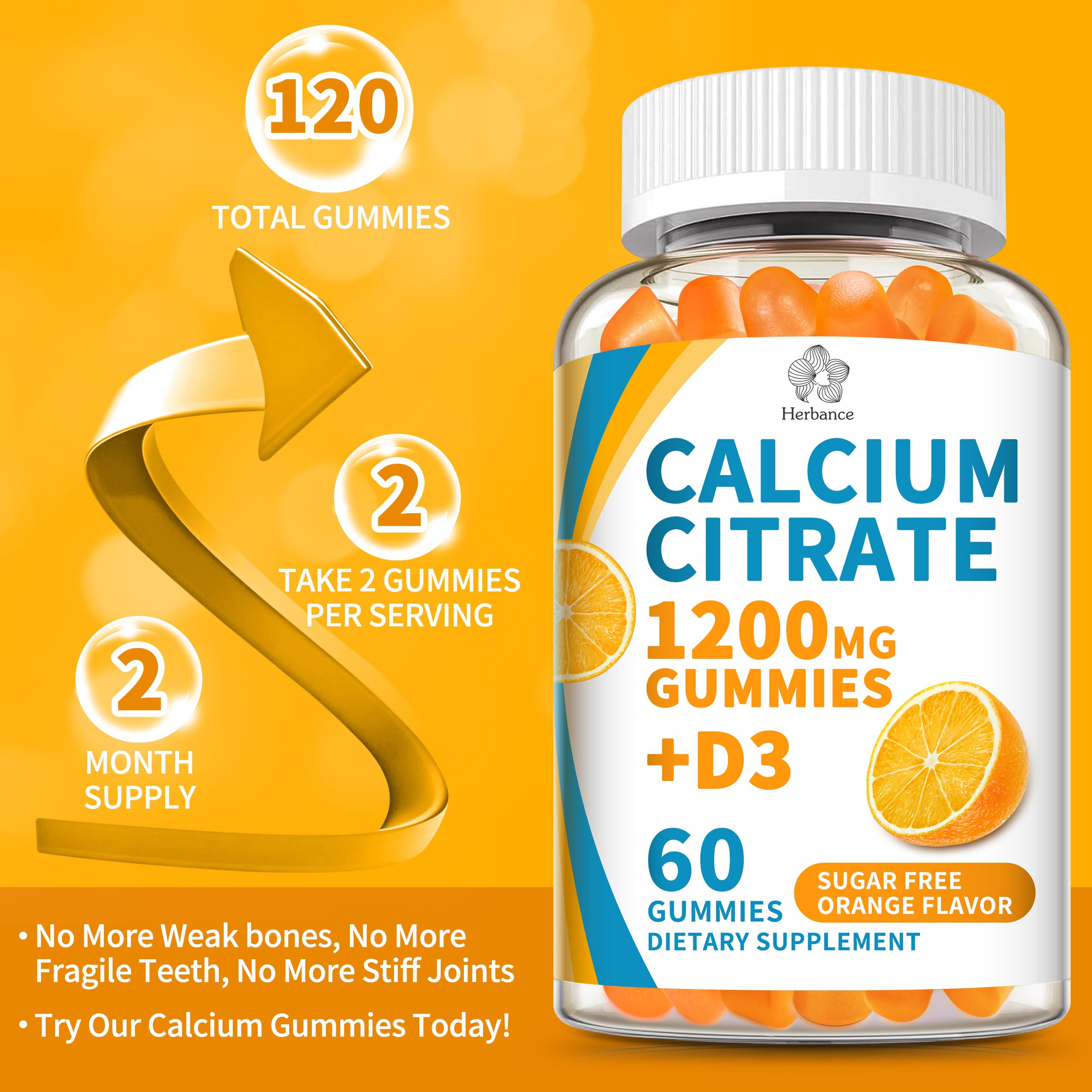 Herbance Calcium Citrate Gummies vegan, sans allergènes et facile à mâcher