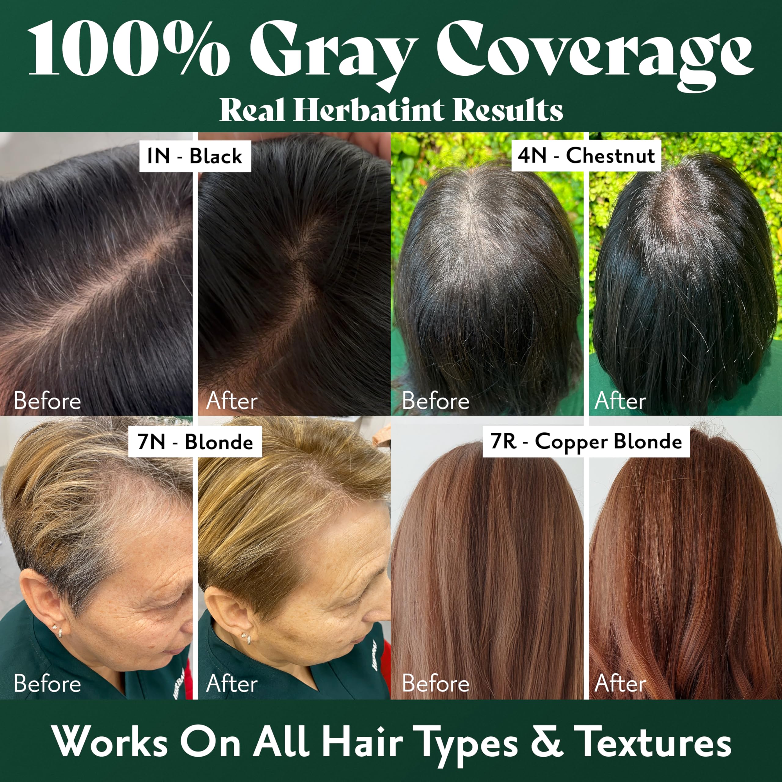 Avant et après avec Herbatint 6N Blond Foncé, couleur naturelle harmonieuse