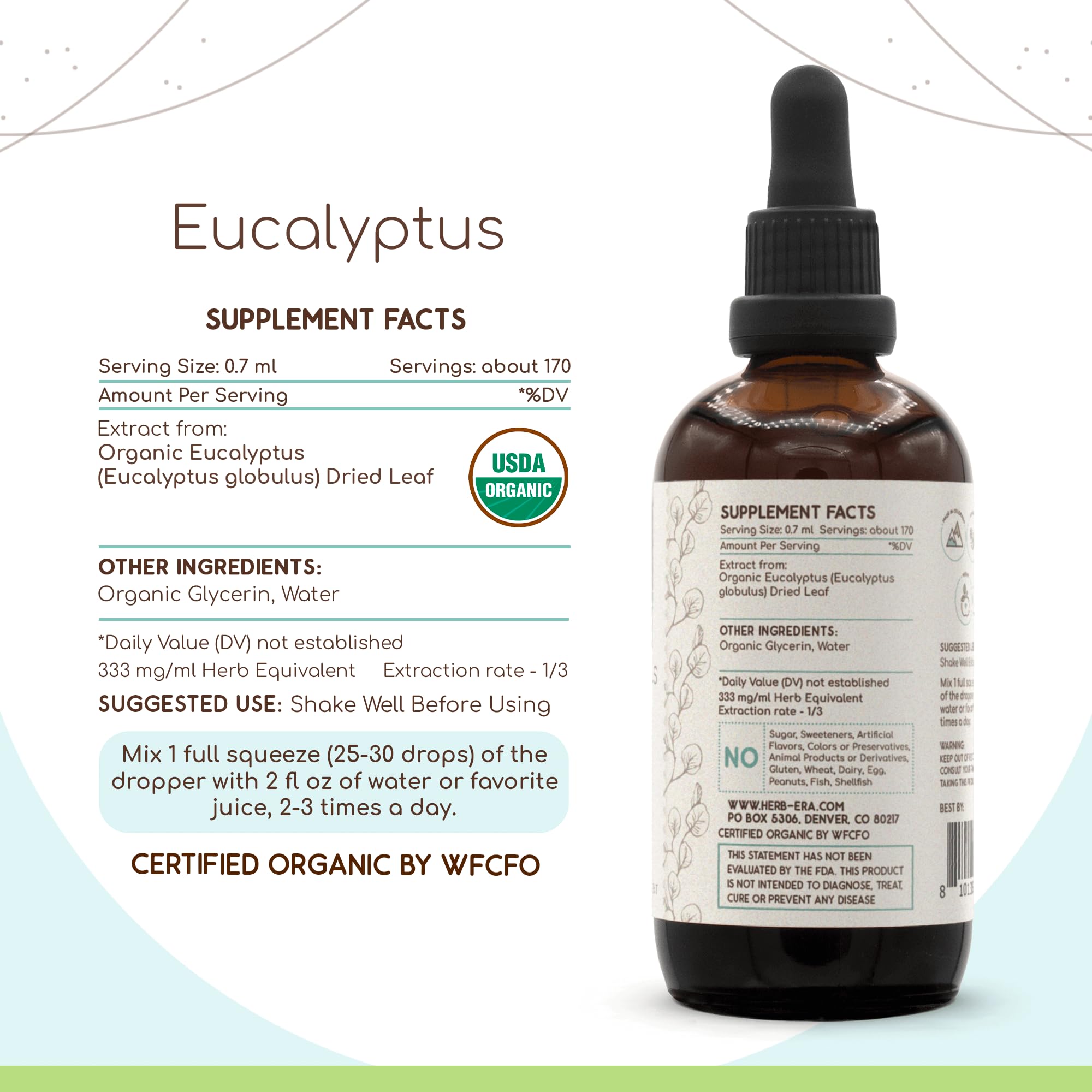 HerbEra Eucalyptus B120 - étiquette: traçabilité et identité botanique clairement affichées.