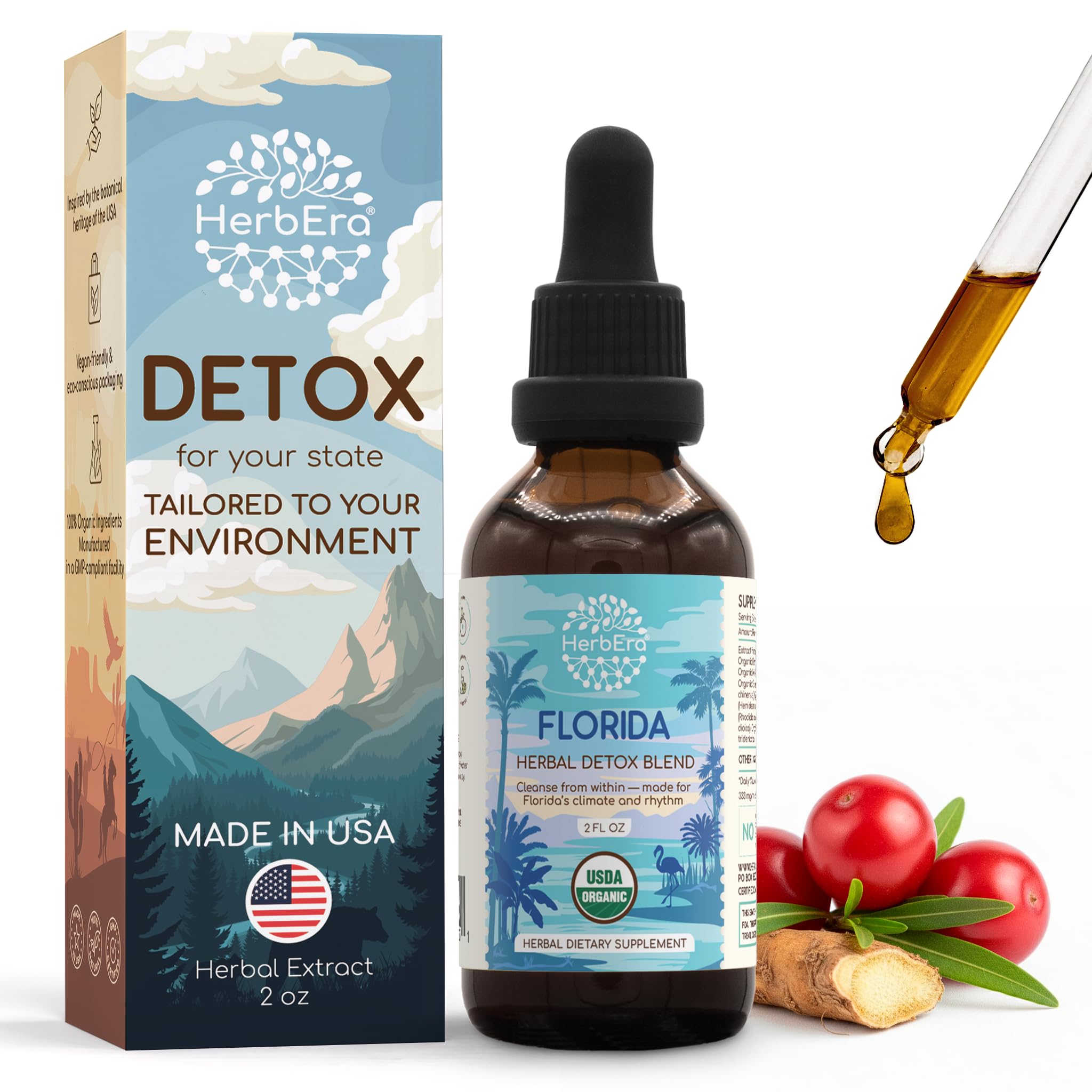 HerbEra Florida Détox – flacon-bouteille avec compte-gouttes pour dosage pratique