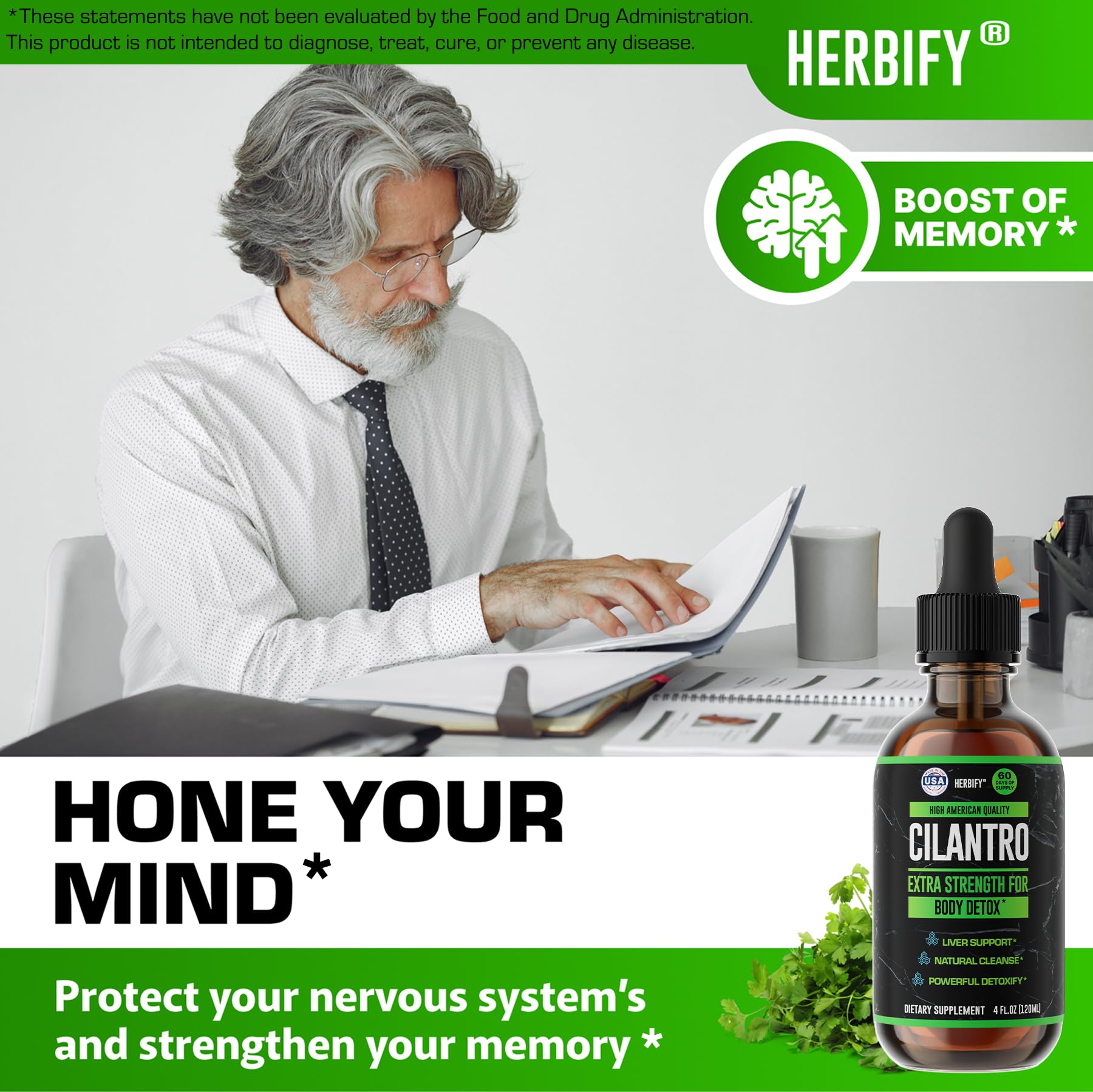HERBIFY Cilantro Tincture, usage quotidien pour détox et sensation de fraîcheur.