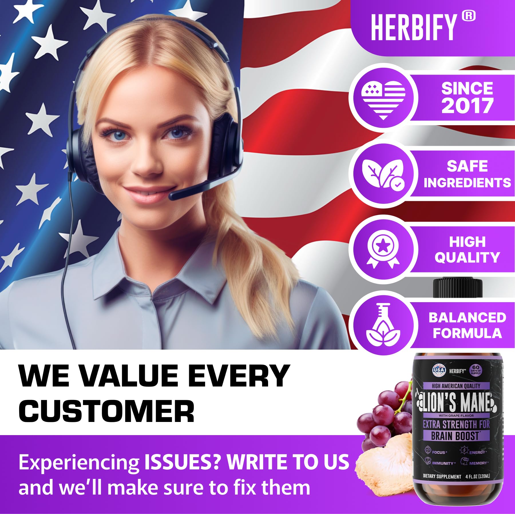 HERBIFY Crinière de Lion – mains tenant la bouteille, usage quotidien.