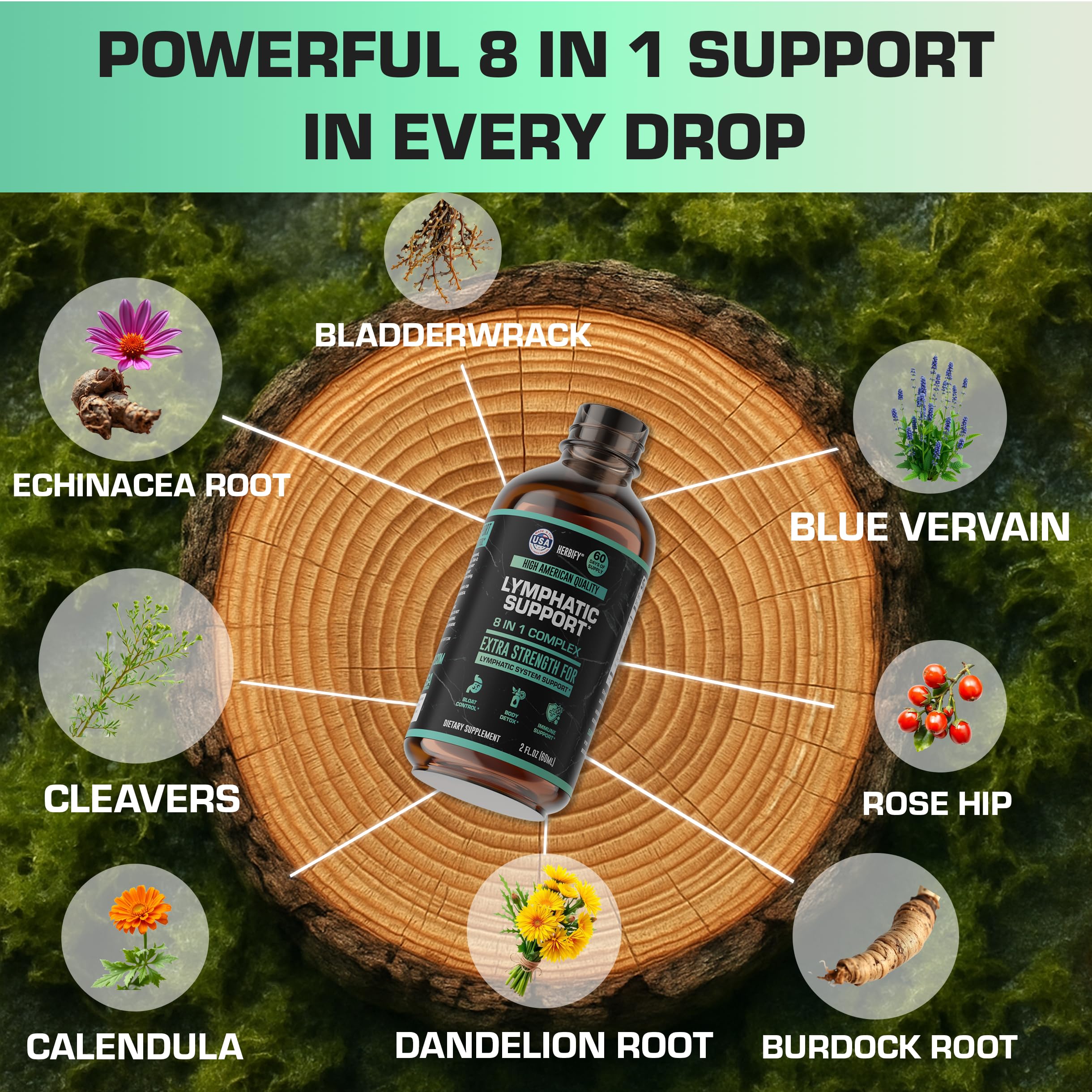 Flacon HERBIFY – detox foie et soutien immunitaire dans une boisson.