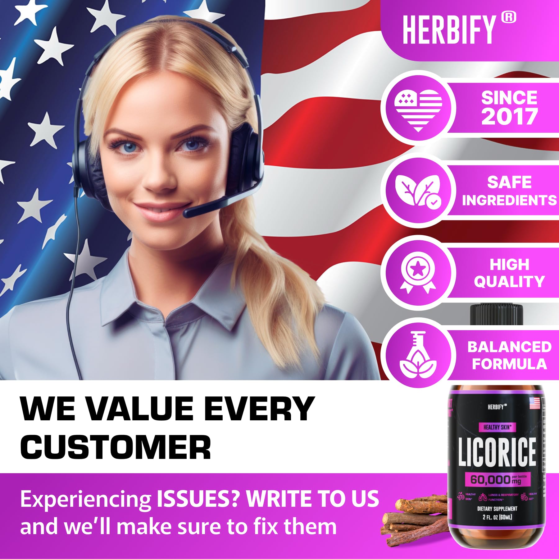 HERBIFY Extrait de réglisse – emballage sécurisé et traceable, fabrication américaine.
