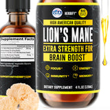 Herbify Lions Mane extrait dans une bouteille en verre pour concentration potentielle et clarté.